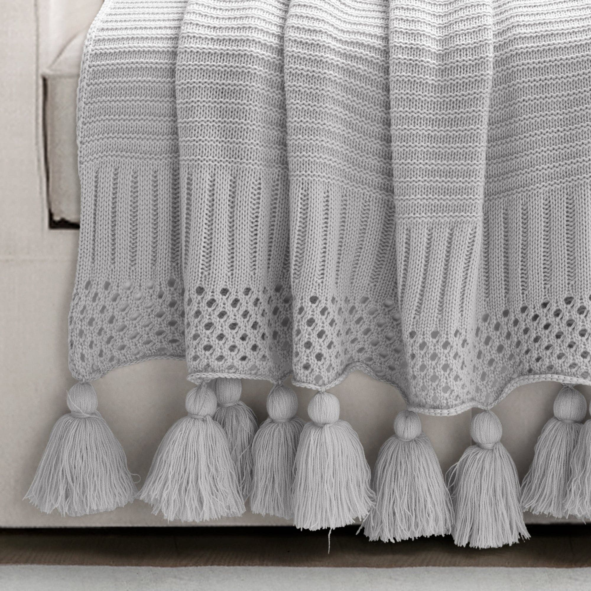 Boho Knitted Tassel Throw Blanket - Soft Handmade Cotton Decorative Couch Cover for Living Room, Bedroom & Cozy Home Decor