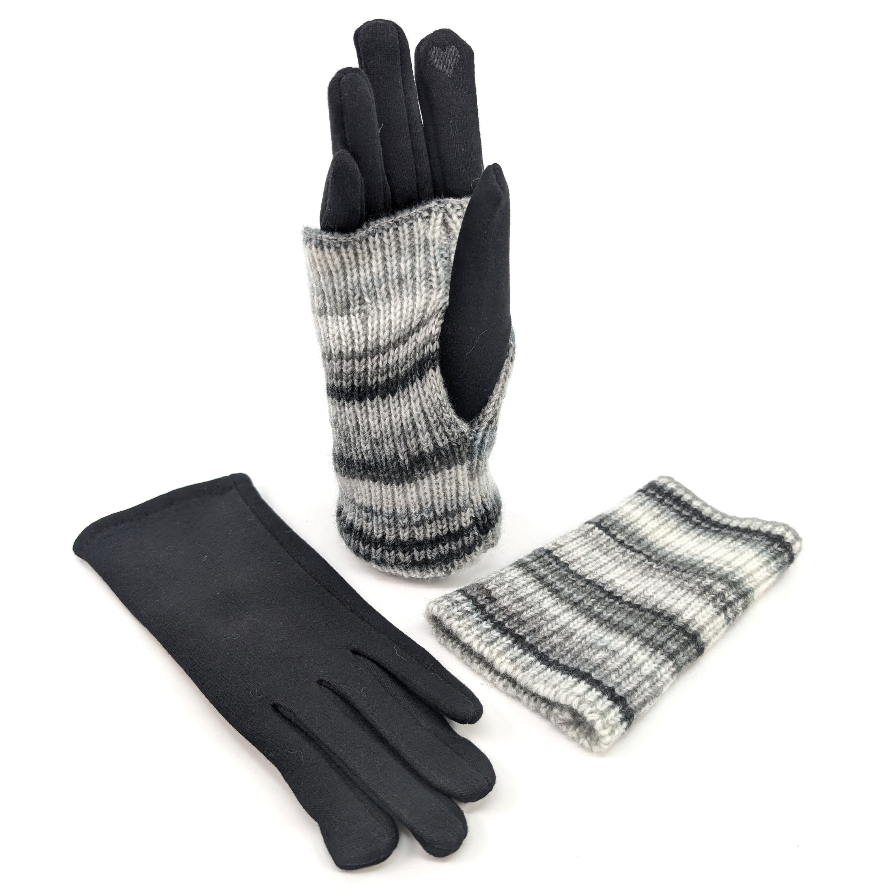 Multi Striped Two-in-One Gloves for Winter - Snowy Charcoal | Warm & Stylish Touchscreen Gloves for Skiing, Snowboarding & Outdoor Activities