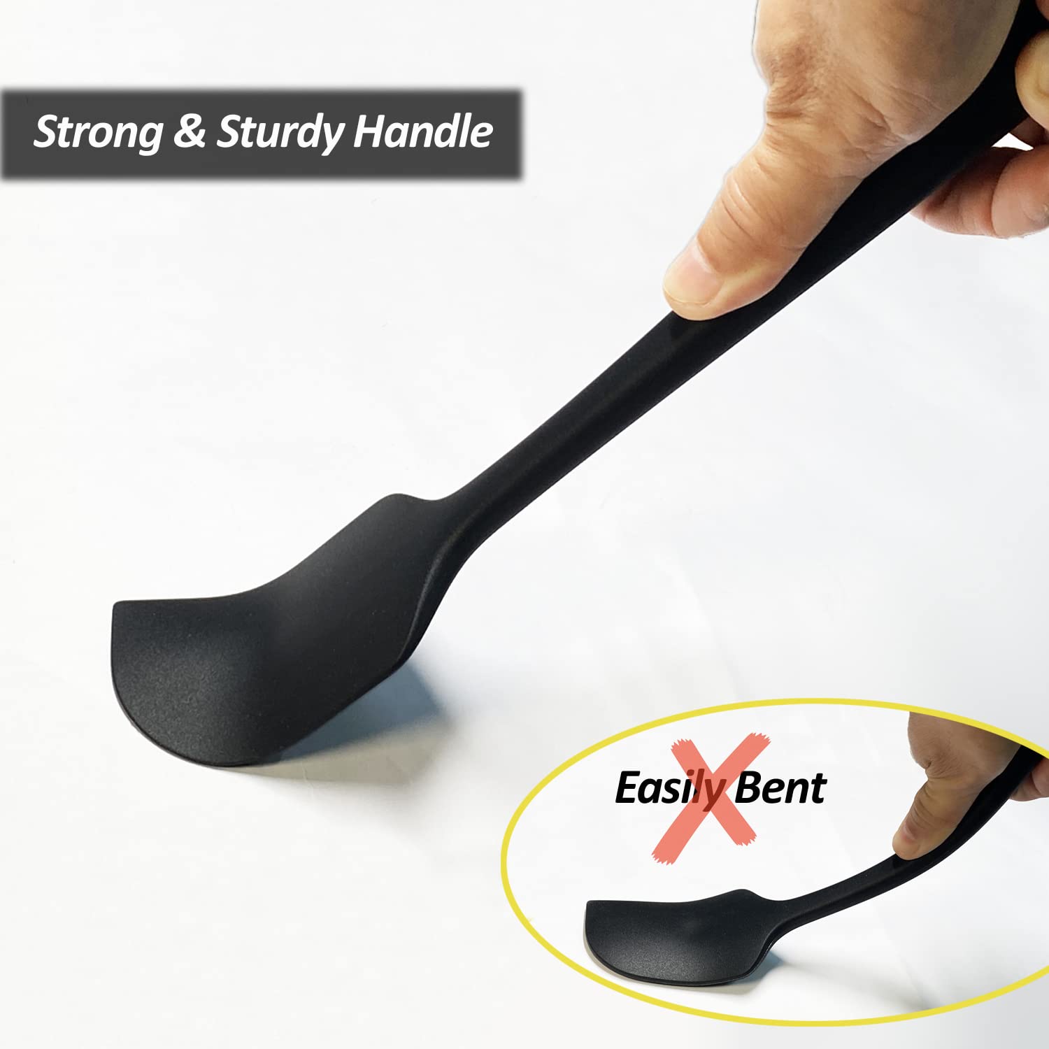 High Heat Resistant Silicone Spatula Set - 600°F Safe Baking & Cooking Utensils, Non-Stick Scraping & Mixing Tools, BPA-Free Kitchen Spatulas (3 Pack, 11.2 Inch, Black) - Perfect for Baking Cakes, Cooking Sauces, and Mixing Batters