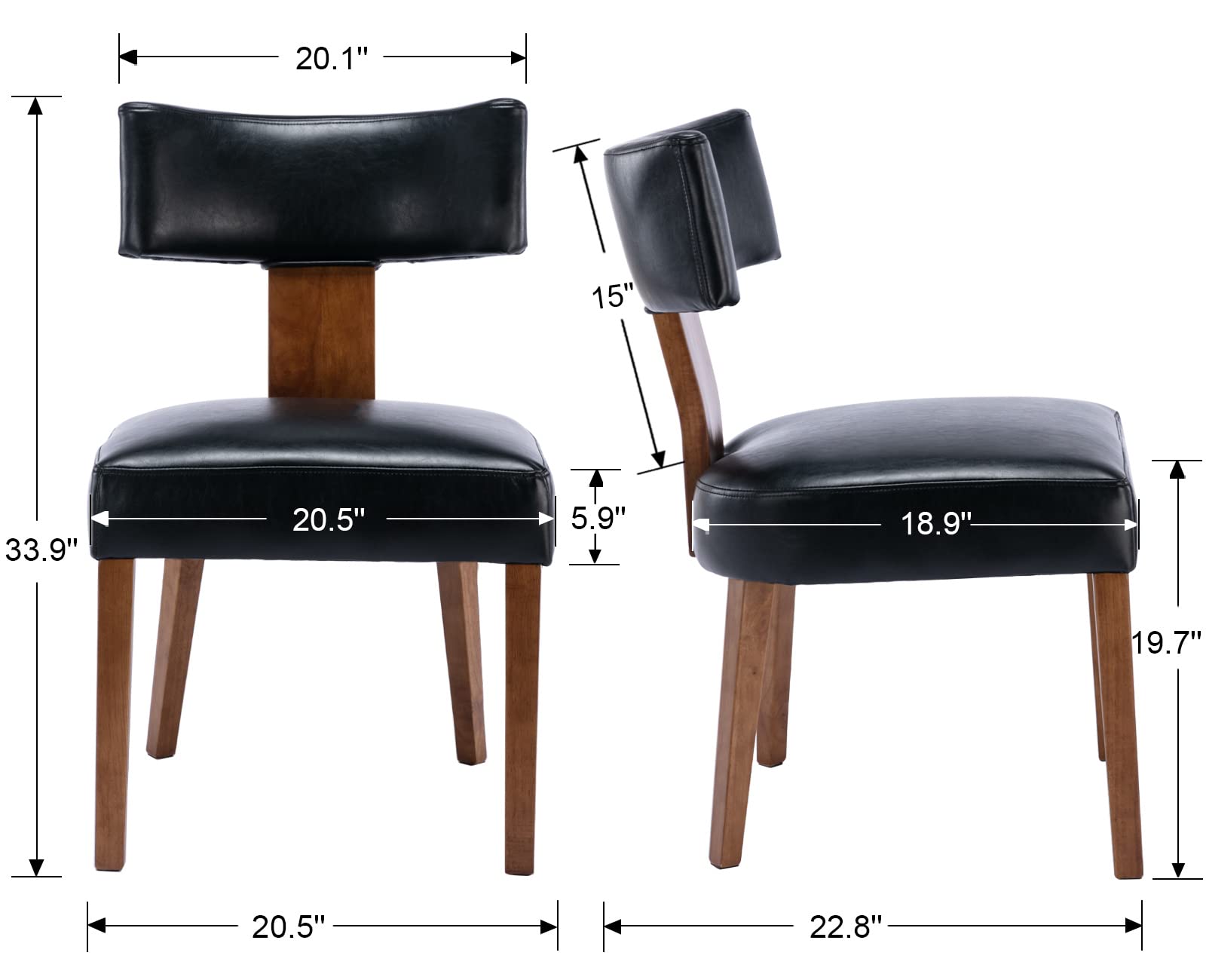 EALSON Mid Century Modern Dining Chairs Set of 2 - Genuine Leather Upholstered Kitchen Chairs with Solid Wood Legs & Curved Back - Farmhouse Style Accent Chairs for Dining Room, Living Room or Kitchen (Black) - Perfect for Home Decor, Dinner Parties and Cozy Family Gatherings