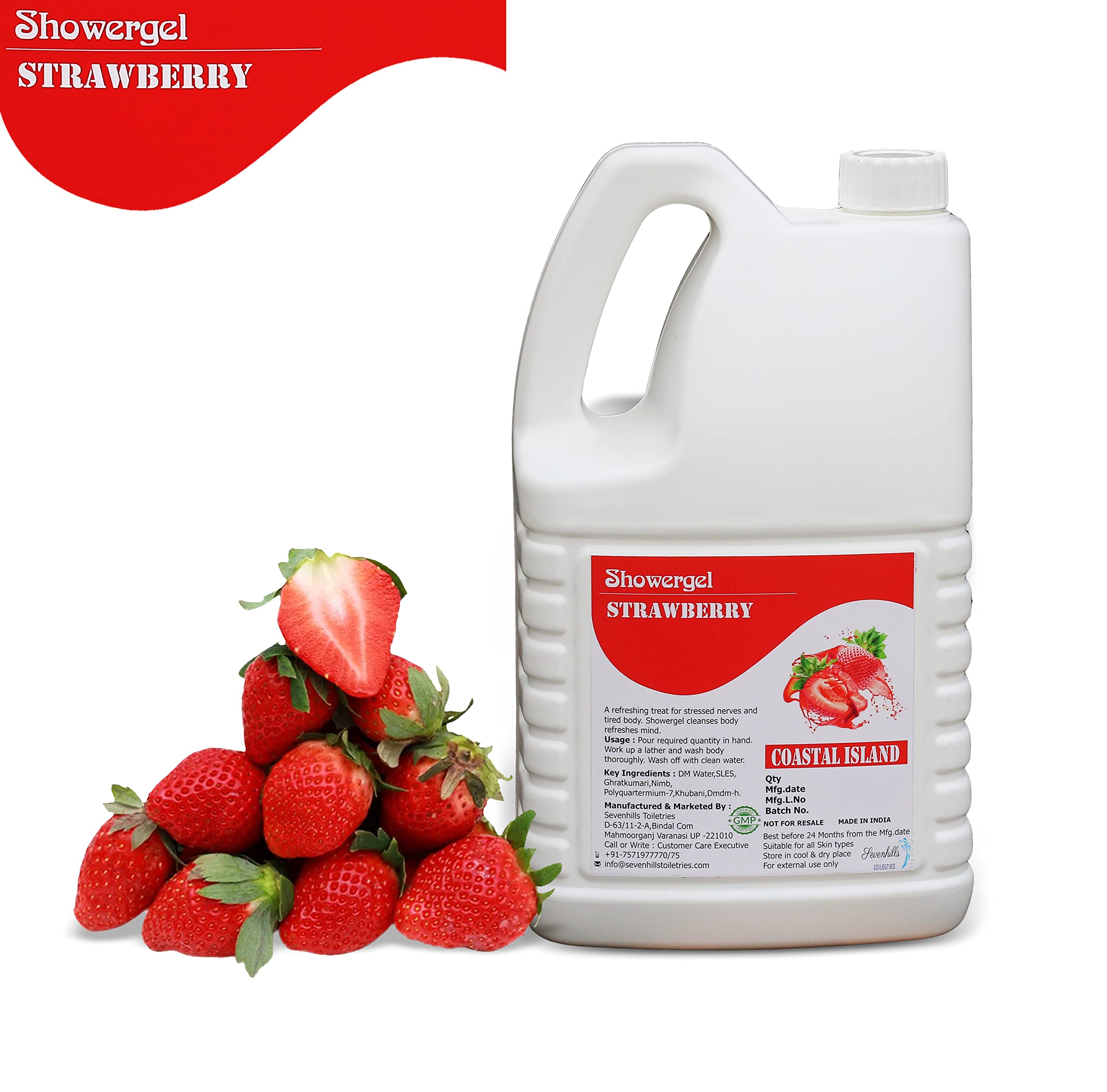 Sevenhills Toiletries Bulk 5L Strawberry Body Wash & Shower Gel - Hotel Amenities Kit, Guest House Supplies, Wedding & Hospital Toiletry Essentials - Perfect for Hospitality Industry, Events & Healthcare Facilities