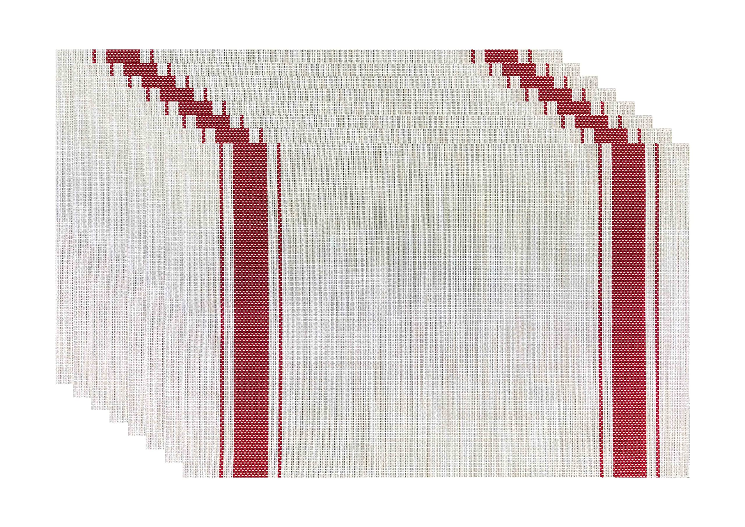 8-Piece Washable PVC Vinyl Placemats Set - Non-Slip Heat Resistant Table Mats for Kitchen & Dining Room - Perfect for Everyday Meals, Dinner Parties & Holiday Gatherings (Red, Vertical Design)