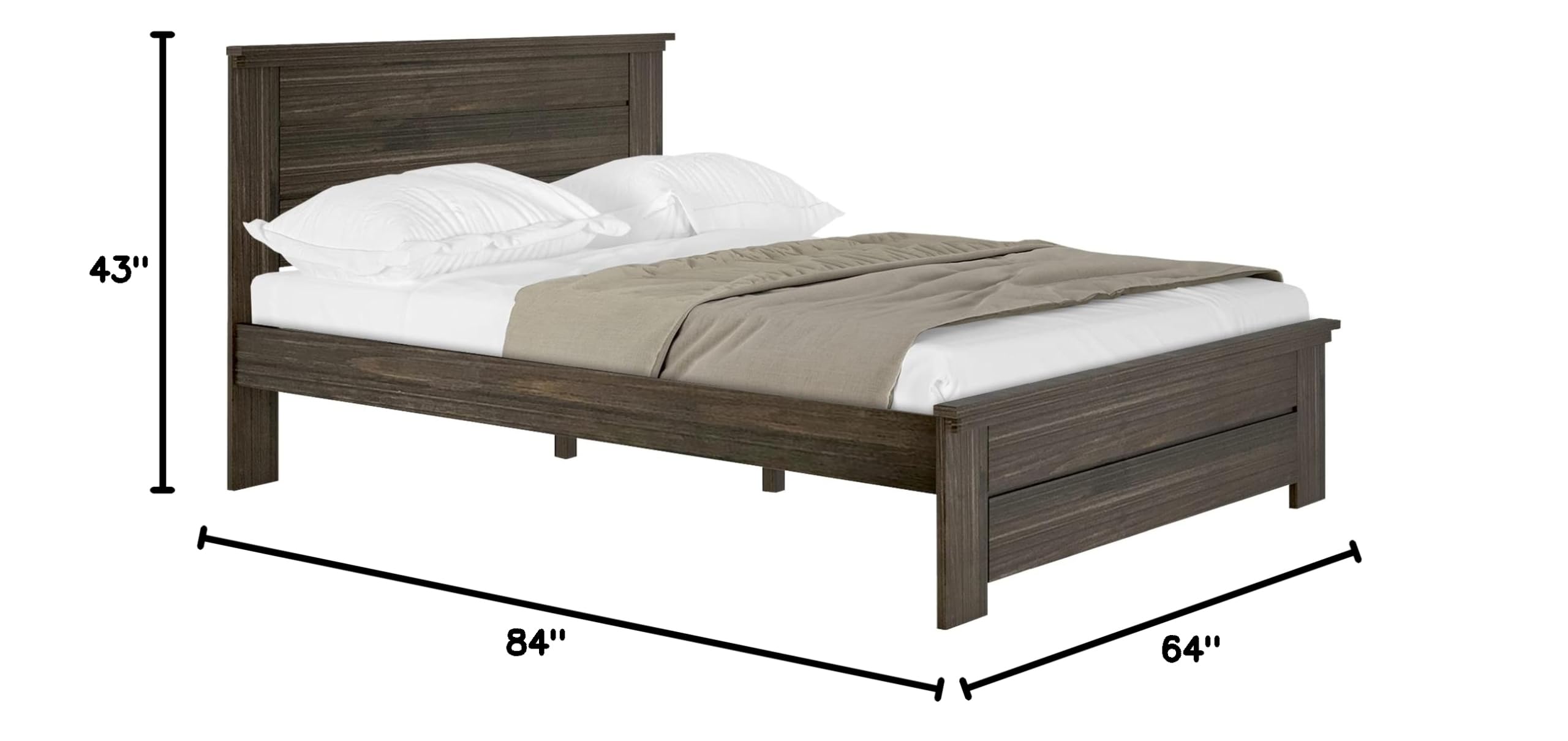 Plank & Beam Rustic Wood Queen Bed Frame - Solid Barnwood Brown Platform Bed with Headboard | Perfect for Farmhouse, Industrial & Vintage Style Bedrooms