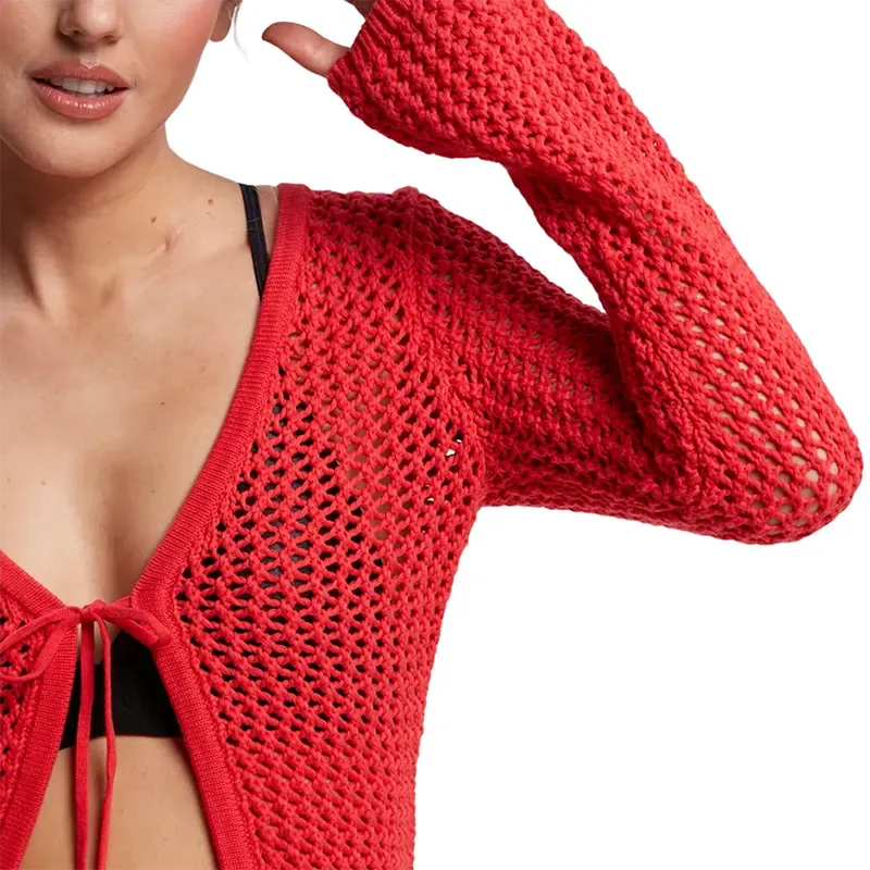 Stylish Rusty Amalfi Tie Front Knit Sweater in Rojo Red - Perfect for Casual Outings & Date Nights