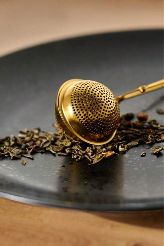 Premium Stainless Steel Tea Infuser with Gold Snap Ball - Loose Leaf Tea Strainer for Hot & Iced Tea - Perfect for Home, Office, and Travel Use