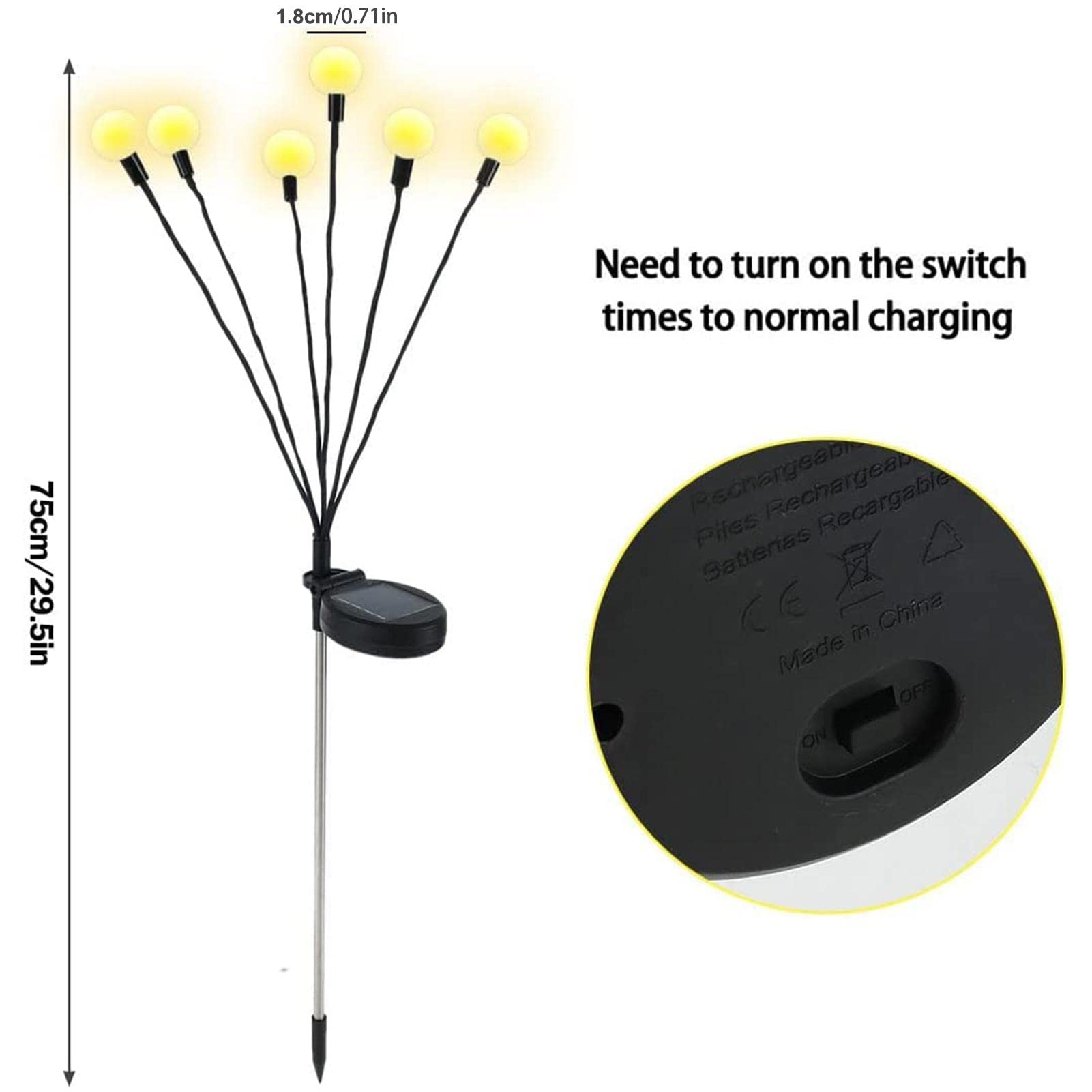 Solar Firefly Lights - 6 LED Solar Garden Stake Lights for Yard, Pathway, Lawn - Waterproof Outdoor Decor