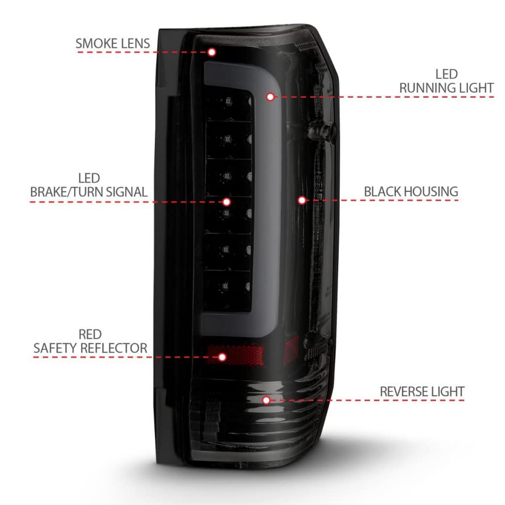 ANZO LED Tail Lights for Ford F-250 1987-1996 - Black Housing with Smoke Lens (Pair) | 311351 | Upgrade Your Truck's Style & Safety for Night Driving