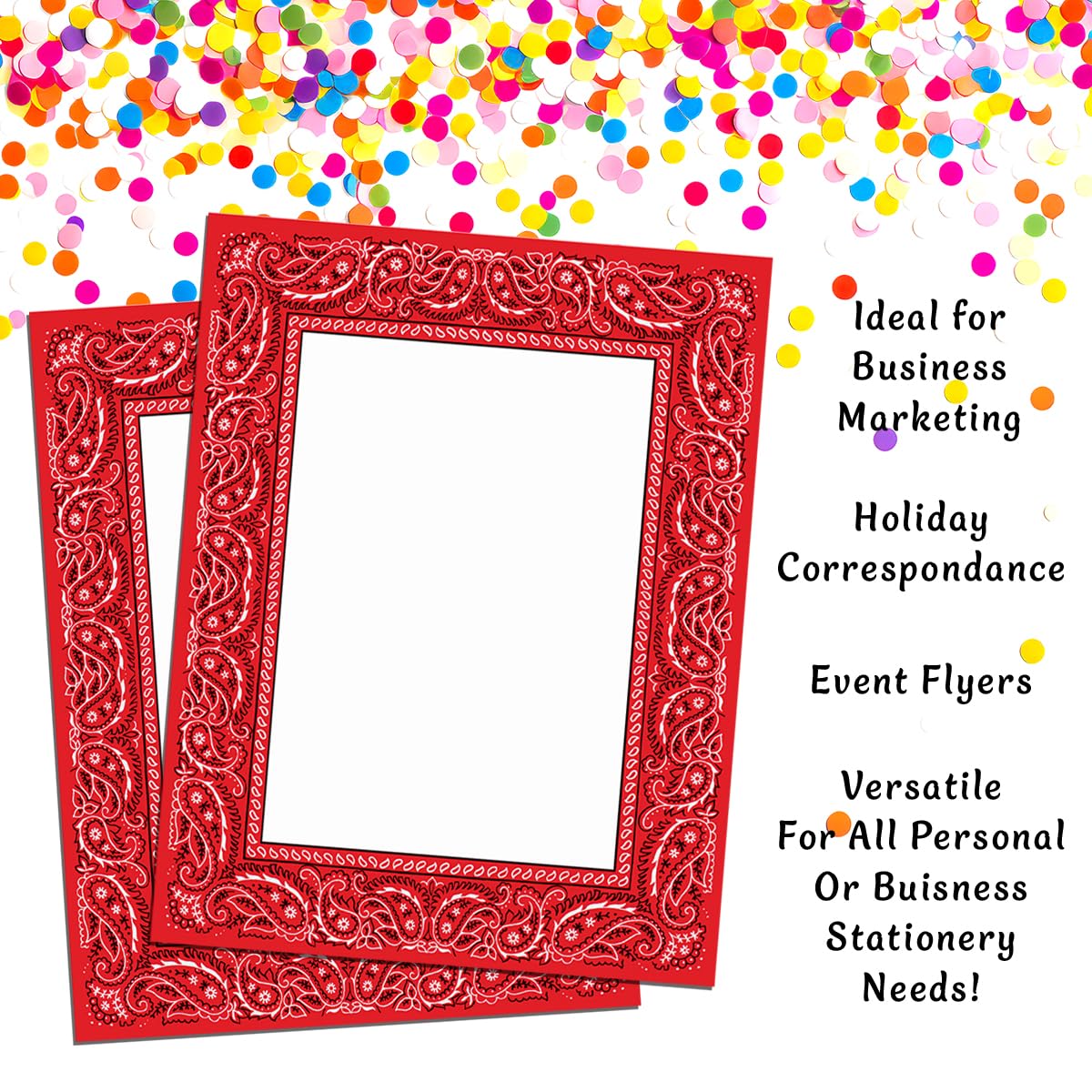 Western Red Bandana Pattern Stationery Set - 25 Sheets Premium Decorative Paper for Letters, Cards & Invitations (8.5