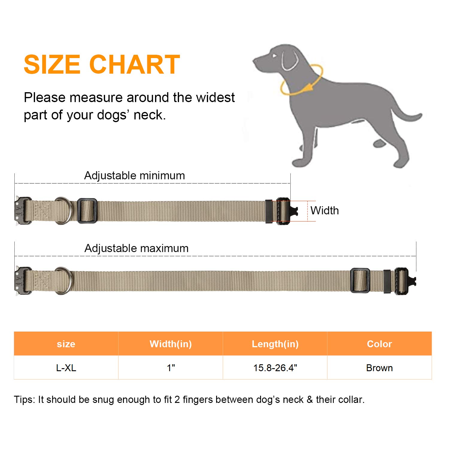 Tactical Dog Collar for Medium, Large & XL Dogs - Adjustable Nylon K9 Collar with Quick-Release Metal Buckle (Brown, XL) - Durable Training & Outdoor Adventure Gear for Active Dogs