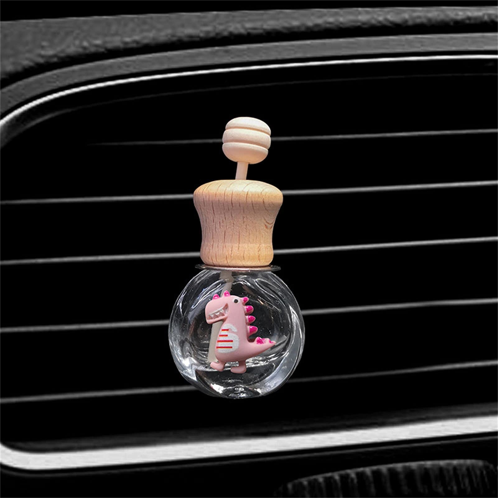 Dinosaur Car Air Freshener Set - Glass Bottle Shape with Wood Lid, Easy to Install Vent Clip Car Perfume Diffuser - Perfect for Cars, Trucks & SUVs to Keep Your Vehicle Smelling Fresh
