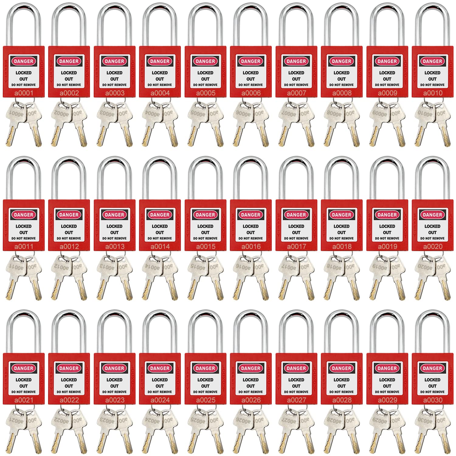 **30-Piece SAFBY Lockout Tagout (LOTO) Kit - Key Alike Safety Padlocks for Industrial Lock Out Tag Out Stations & Devices (Red) - Perfect for OSHA Compliance & Workplace Safety**