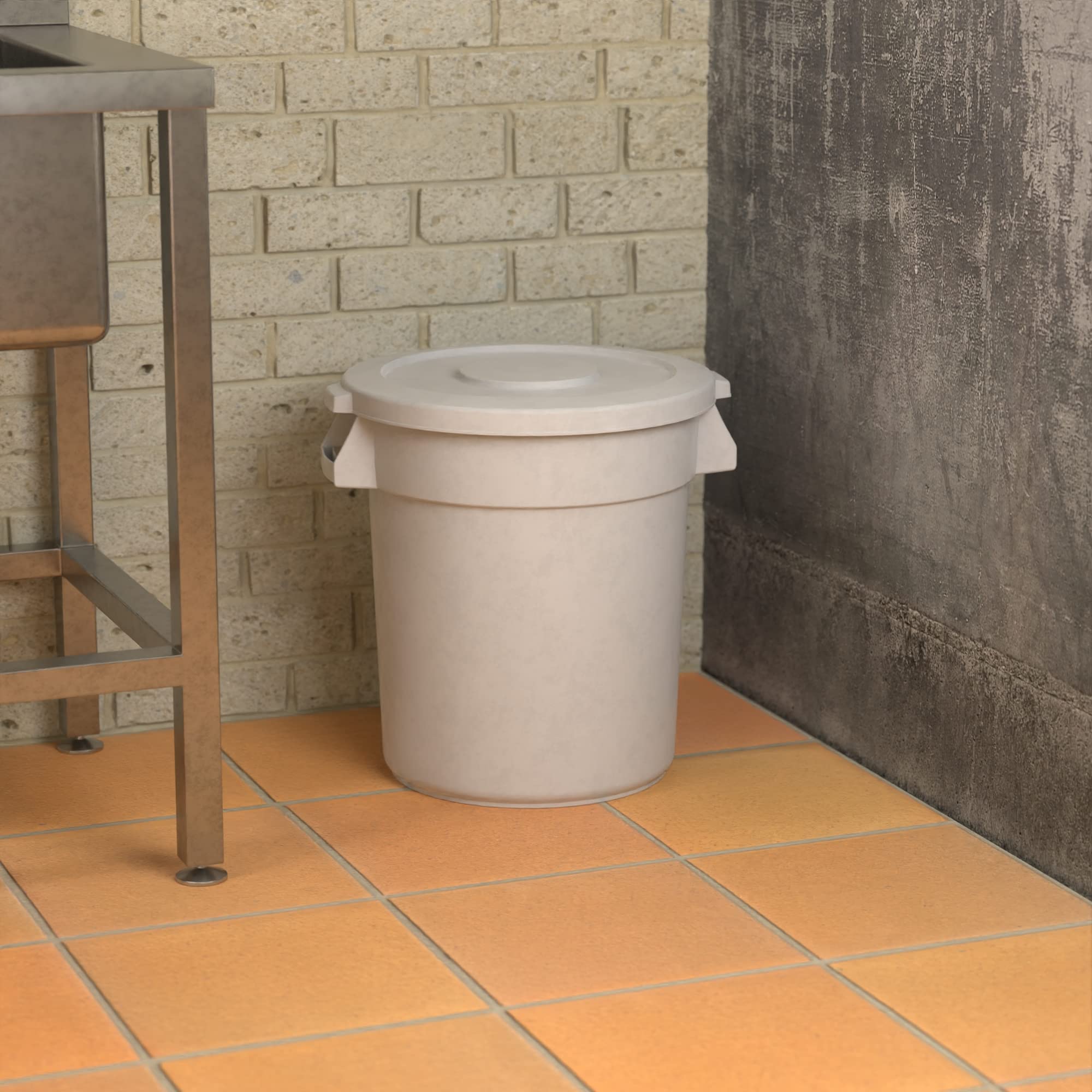 20 Gallon White Round Commercial Trash Can with Lid - Heavy Duty Stainless Steel Step Pedal - Odor Control for Office, Restaurant, Kitchen, and Outdoor Use