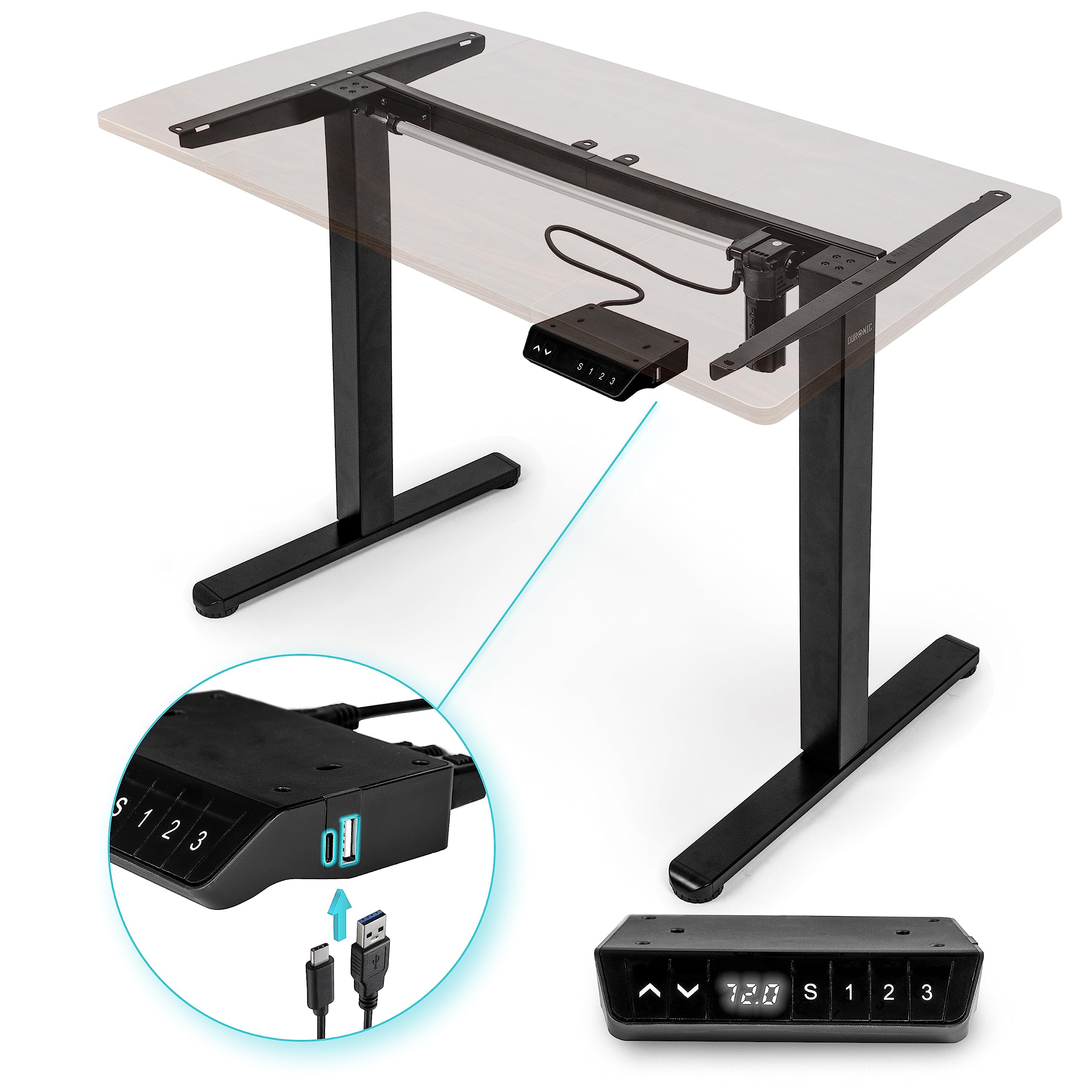 Duronic TM51BK Electric Standing Desk Frame Only - Adjustable Height 28.3