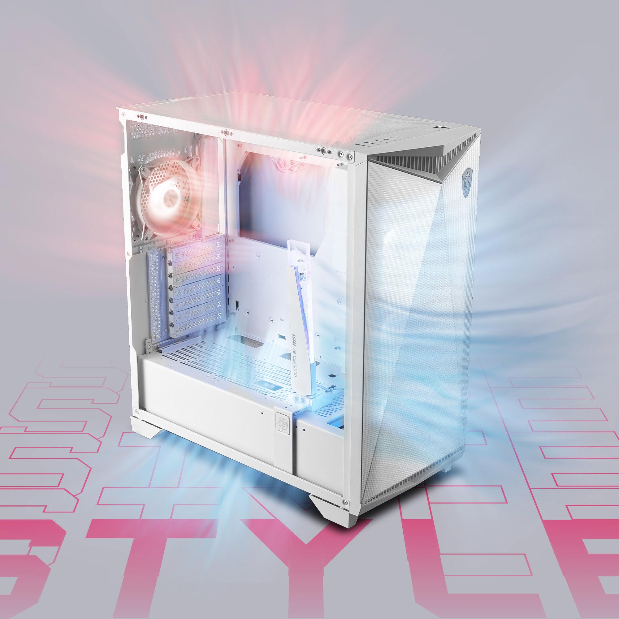 MSI MPG GUNGNIR 300R White Mid-Tower Gaming PC Case - Premium Tempered Glass Side Panel, 120mm ARGB Fans, 360mm Liquid Cooling Support - High Airflow White ATX Case for Gaming & Streaming Setup