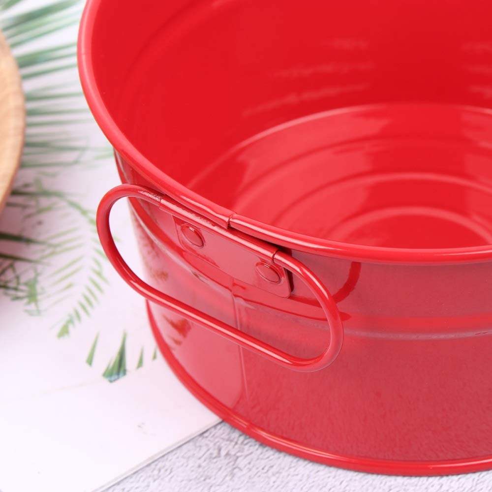 Mini Iron Fries Bucket - Red Metal Snack Container for Fried Chicken, Food Serving, Restaurant & Bar Storage, Ice Bucket - Perfect for Parties, BBQs, and Home Kitchen Use