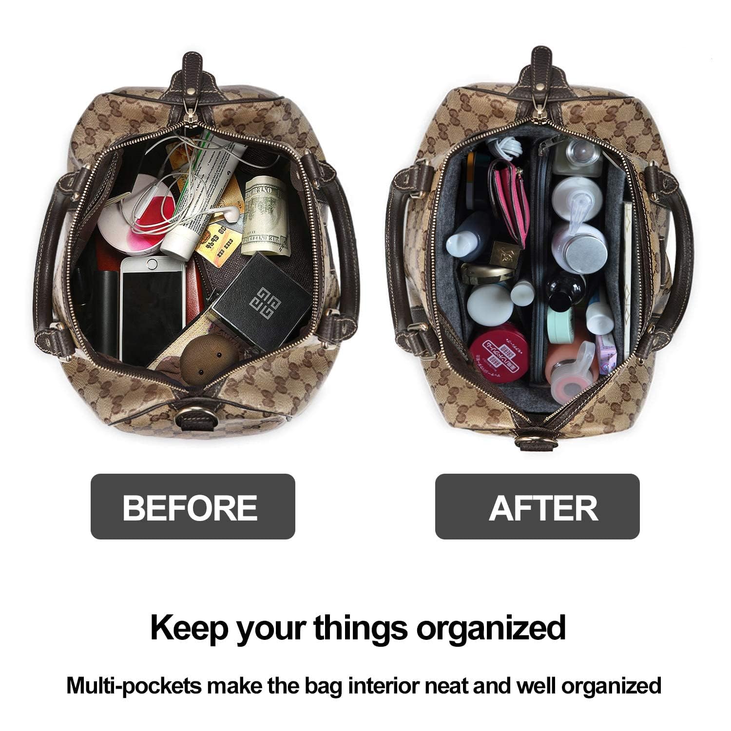 OMYSTYLE Felt Purse Organizer Insert - 5 Sizes Handbag Dividers for Longchamp, Neverfull, Speedy & More | Tote Bag Organizer for Women | Perfect for Travel, Work & Daily Use
