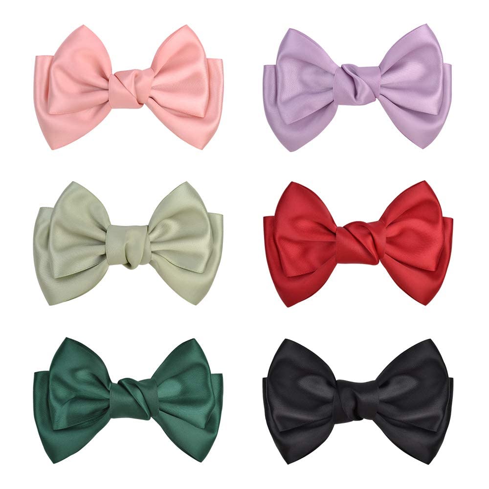 Glamifirsto 3-Piece Large Black Ribbon Hair Bows for Women & Girls - 8 Inch French Style Barrette Hair Clips - Elegant Hair Accessories for Weddings, Parties & Everyday Wear