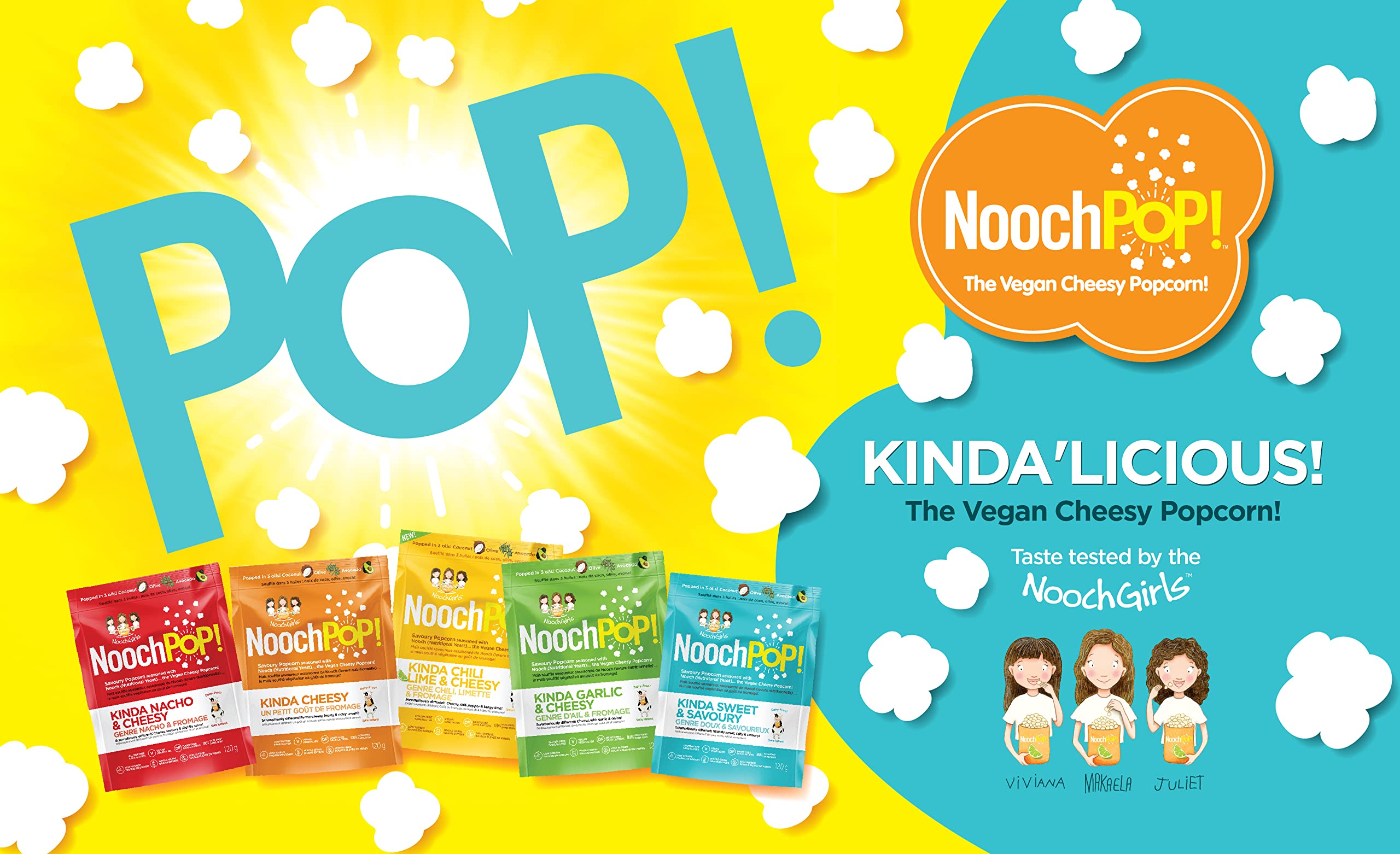 NoochPOP! Vegan Gluten-Free Popcorn with Nutritional Yeast - Dairy-Free, Non-GMO, Low Sodium Healthy Snacks for Adults & Kids (120g) - Perfect for Movie Nights, Road Trips & School Lunches