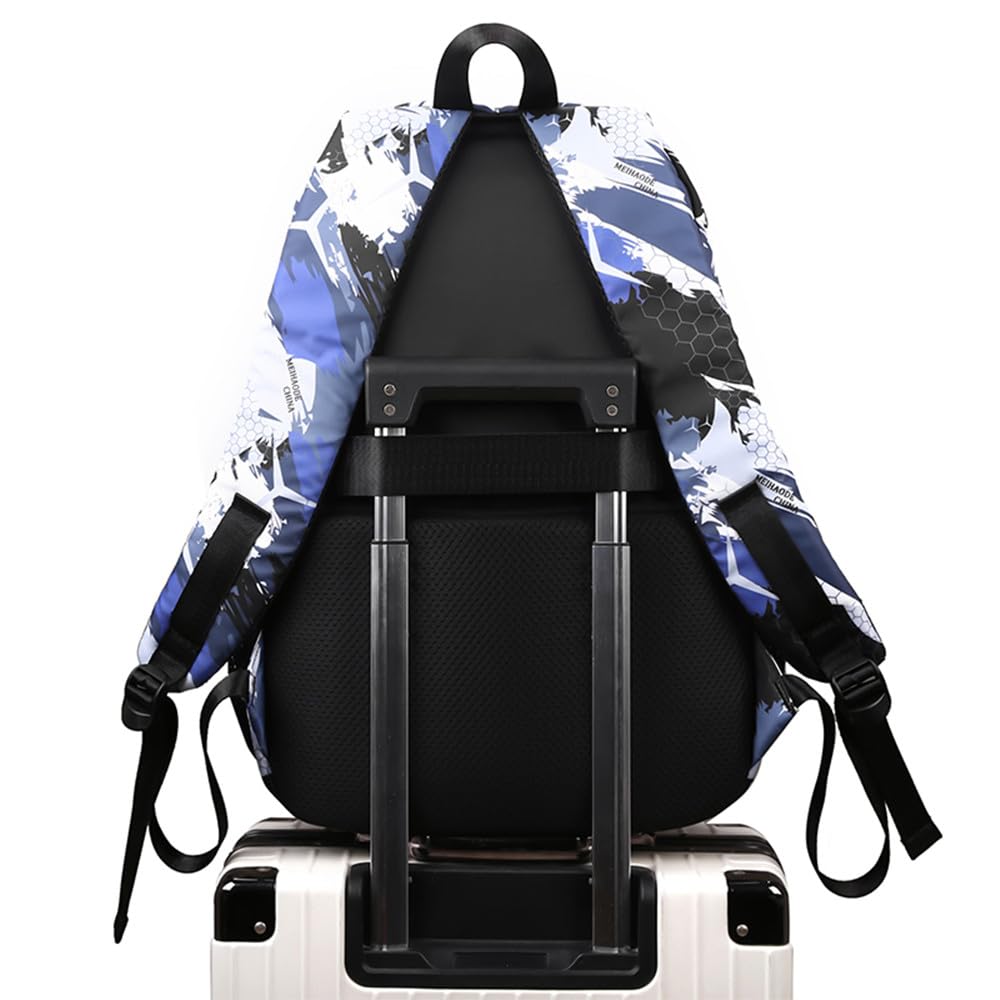 Boys School Backpack Set with Sling Bag - 2-Piece Camo Blue Backpack Combo for Elementary, Middle & High School Students - Includes Crossbody Bag for School, Travel & Outdoor Activities