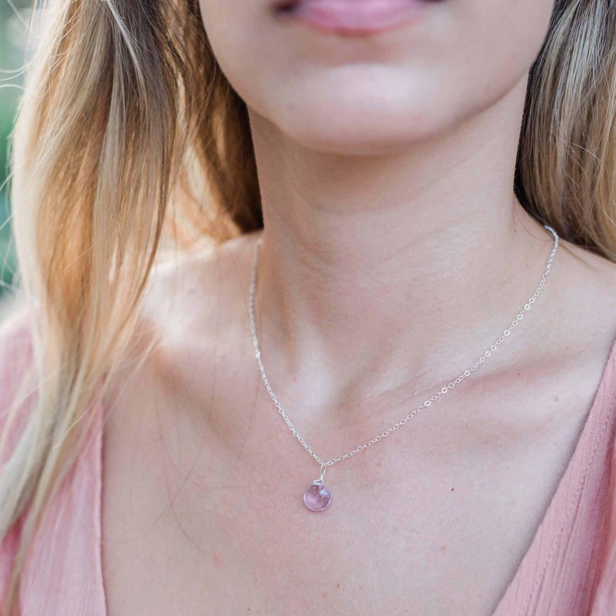 Pink Amethyst Teardrop Pendant Necklace - Dainty Crystal Jewelry for Women, Healing Stone Gift for Her | Perfect for Meditation, Yoga & Spiritual Healing