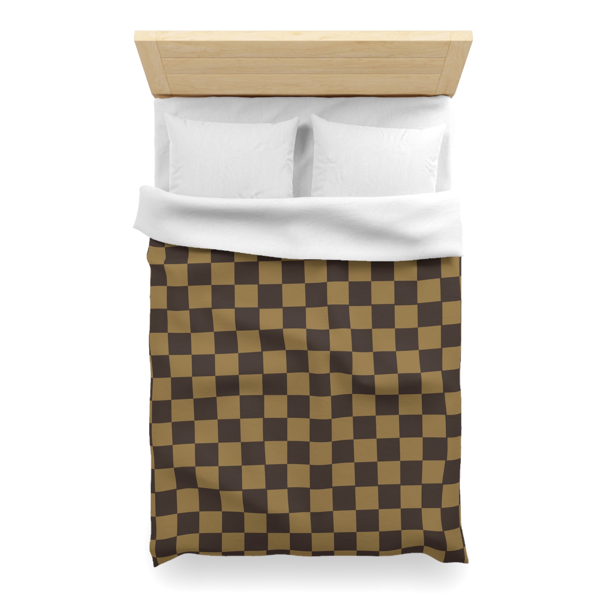 LV-Inspired Checkered Brown Microfiber Duvet Cover Set - Queen, King, Full, Twin Size - Soft Luxury Bedding for Modern Bedroom Decor