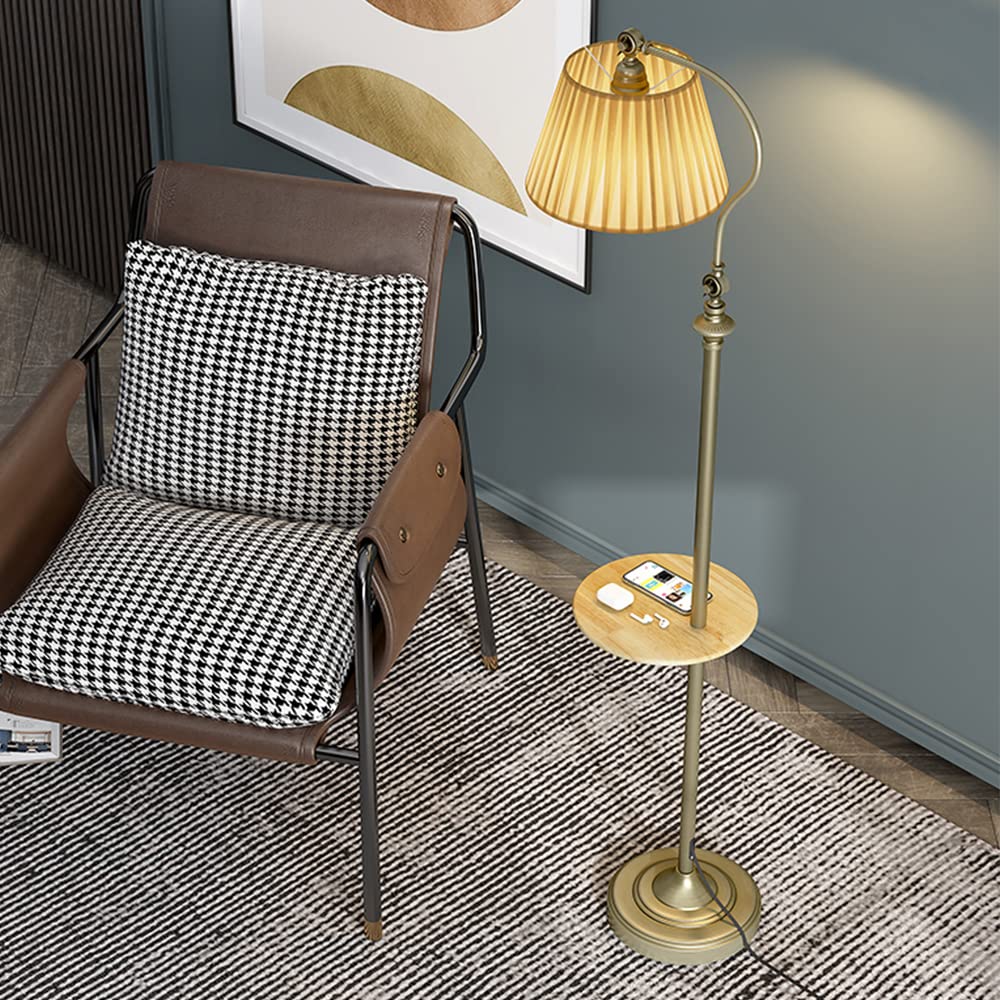 Modern Farmhouse Floor Lamp with Shelves & Linen Shade - Adjustable Brightness, E26/E27 Socket (60W Max) - Corner Standing Lamp with Pedal Switch for Living Room, Bedroom & Home Office Decor