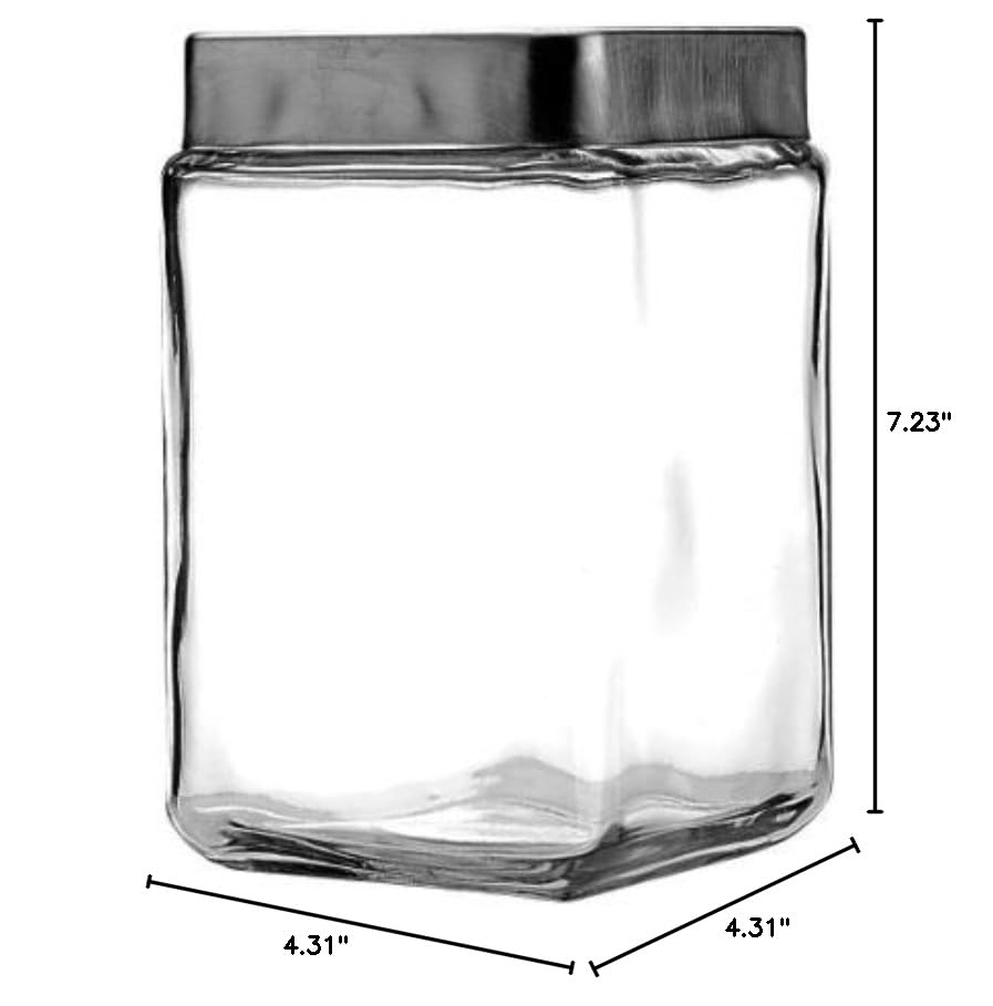 Anchor Hocking 1.5-Quart Glass Storage Jars with Brushed Aluminum Lids - Set of 6 | Airtight Kitchen Containers for Flour, Sugar, Coffee & Dry Goods | Perfect for Pantry Organization & Meal Prep