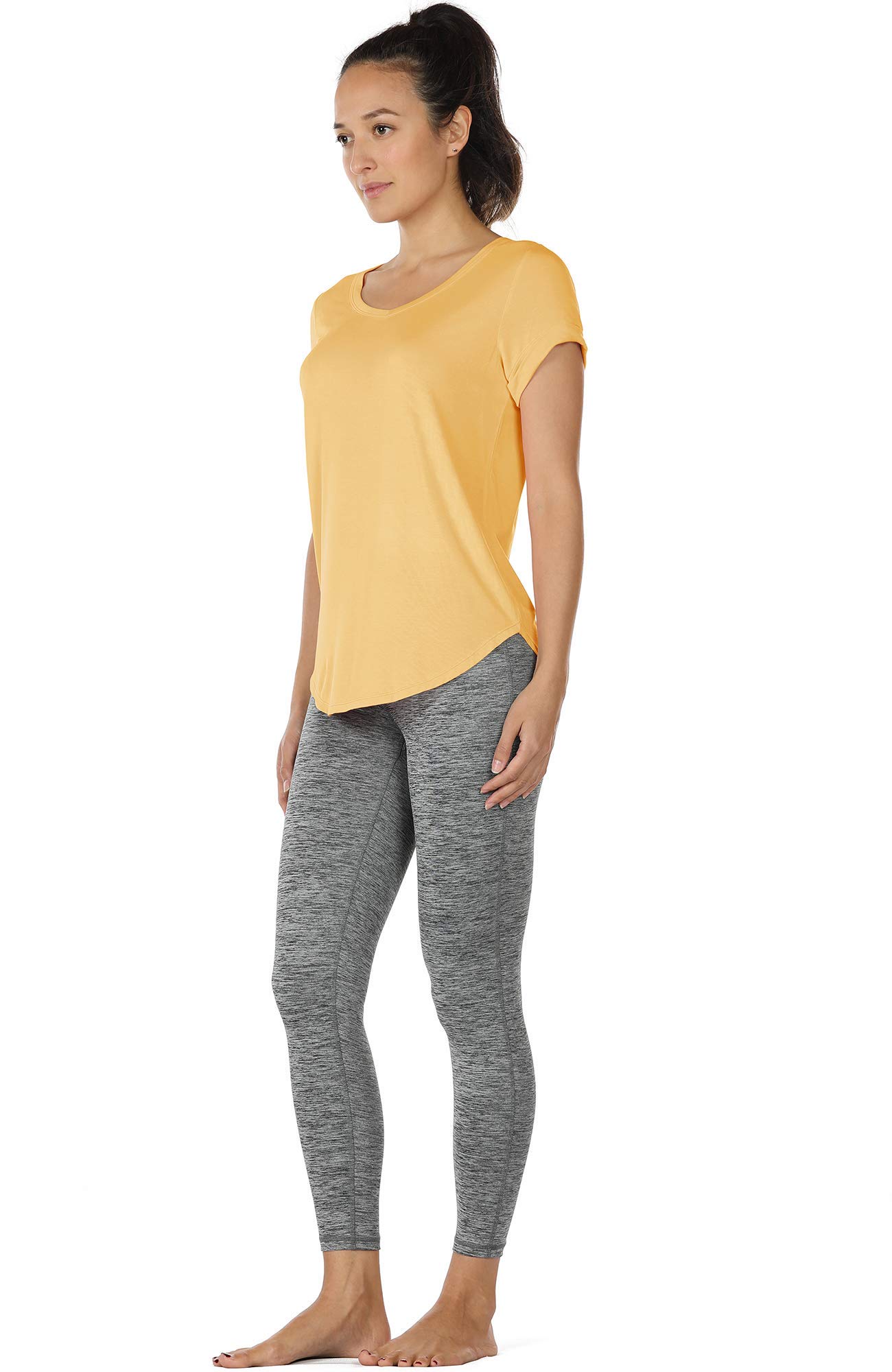 icyzone Women's Open Back Yoga Shirts - Breathable Workout Tops, Athletic Short Sleeve Running Tees, Loose Fit Activewear for Yoga, Gym & Outdoor Sports