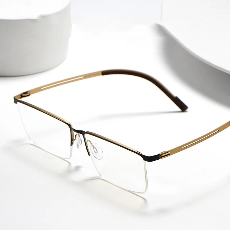 Bclear Men's Semi-Rimless Square Titanium Eyeglasses Frame 0129 - Lightweight Durable Glasses for Work, Reading & Fashion