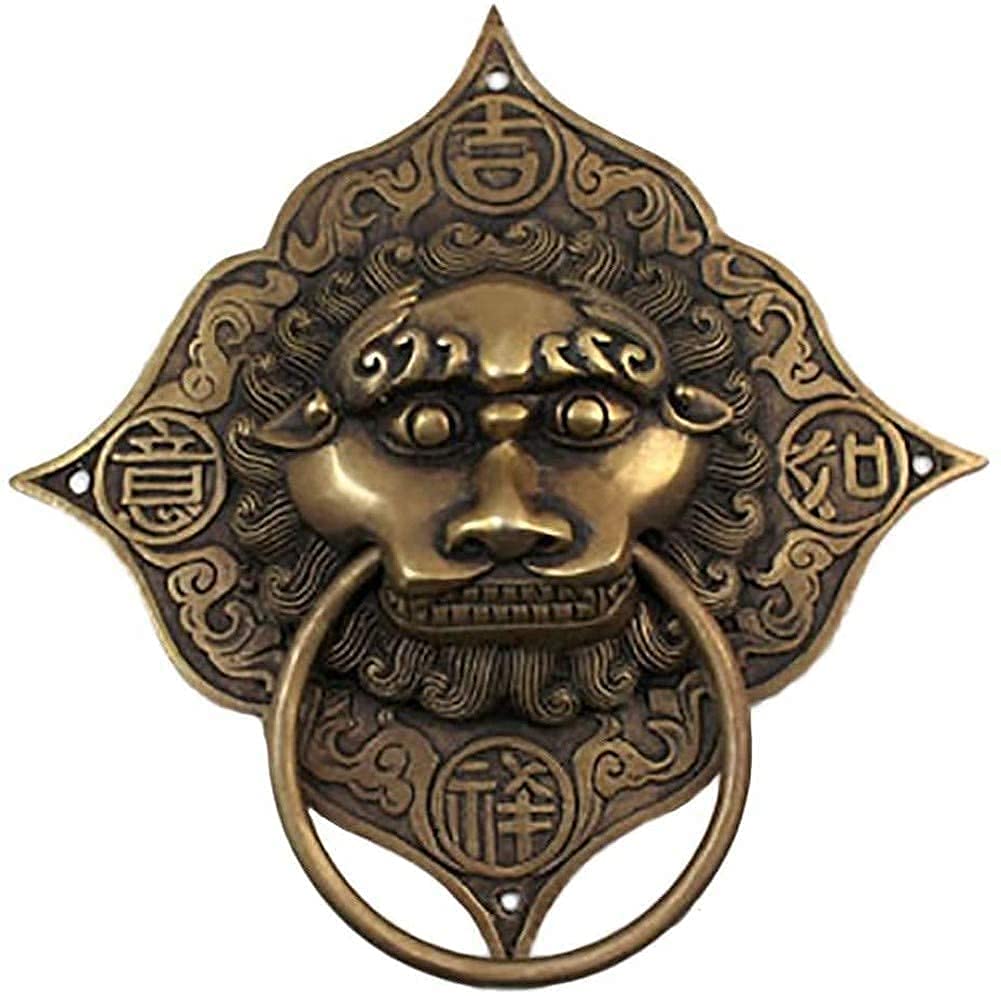 Chinese Style Brass Lion Door Knocker - Handcrafted Front Door Hardware for Home Decor | Vintage Wall Sculpture & Unique Door Pull Handle | Perfect for Traditional House Entrance & Feng Shui Decor