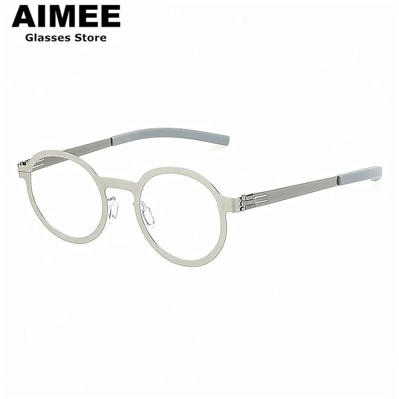 Aimee Women's Full Rim Round Screwless Stainless Steel Eyeglasses Frame 61002 - Lightweight & Durable for Office, Reading & Fashion Accessories
