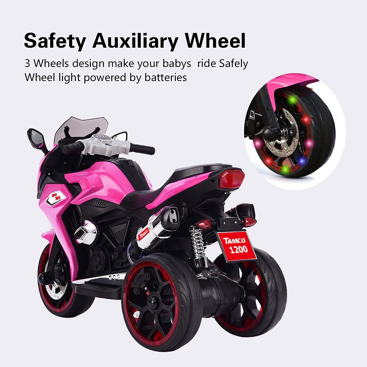 12V Kids Electric Motorcycle - 1.8-3.2 MPH Speed, LED Light-Up Wheels, 8-12 Hour Charge Time, Pink Ride-On Toy | Perfect for Birthday Gifts, Outdoor Play & Learning to Ride for Toddlers Ages 3-6