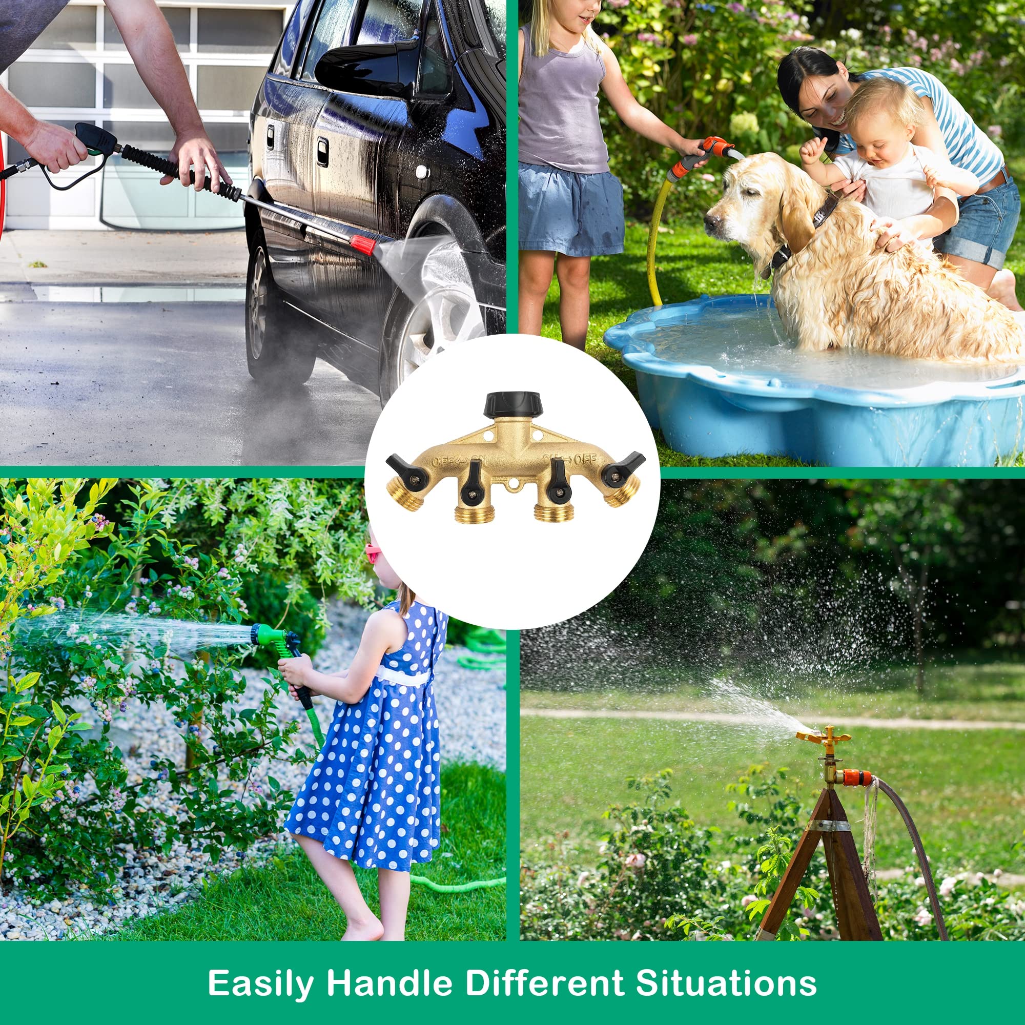 Hourleey Heavy Duty 4-Way Garden Hose Splitter - 3/4