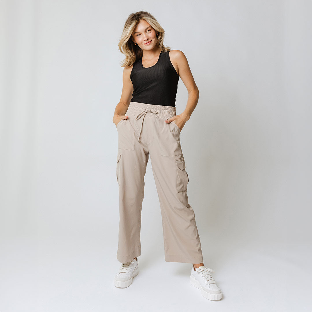 Audrey Cargo Pants for Women - Stylish Cobblestone Color Casual Trousers with Multiple Pockets | Perfect for Outdoor Adventures, Travel & Everyday Wear