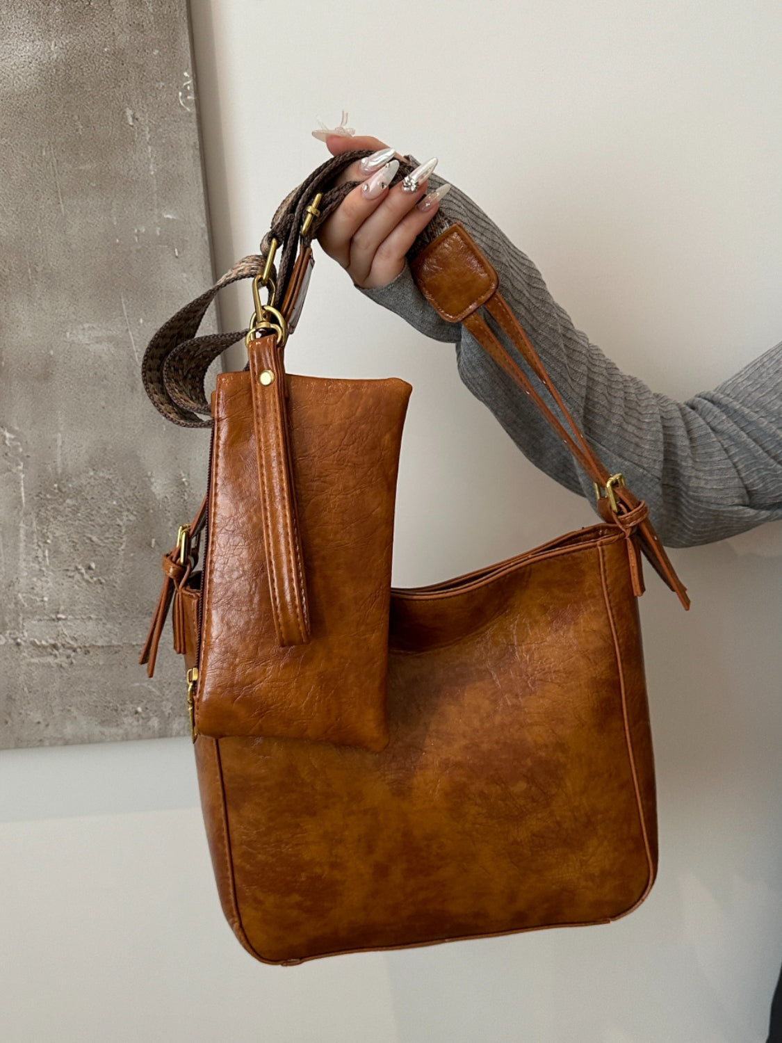 Premium PU Leather Adjustable Crossbody Bag with Detachable Pouch - Stylish & Lightweight for Women, Travel, Shopping & Everyday Use