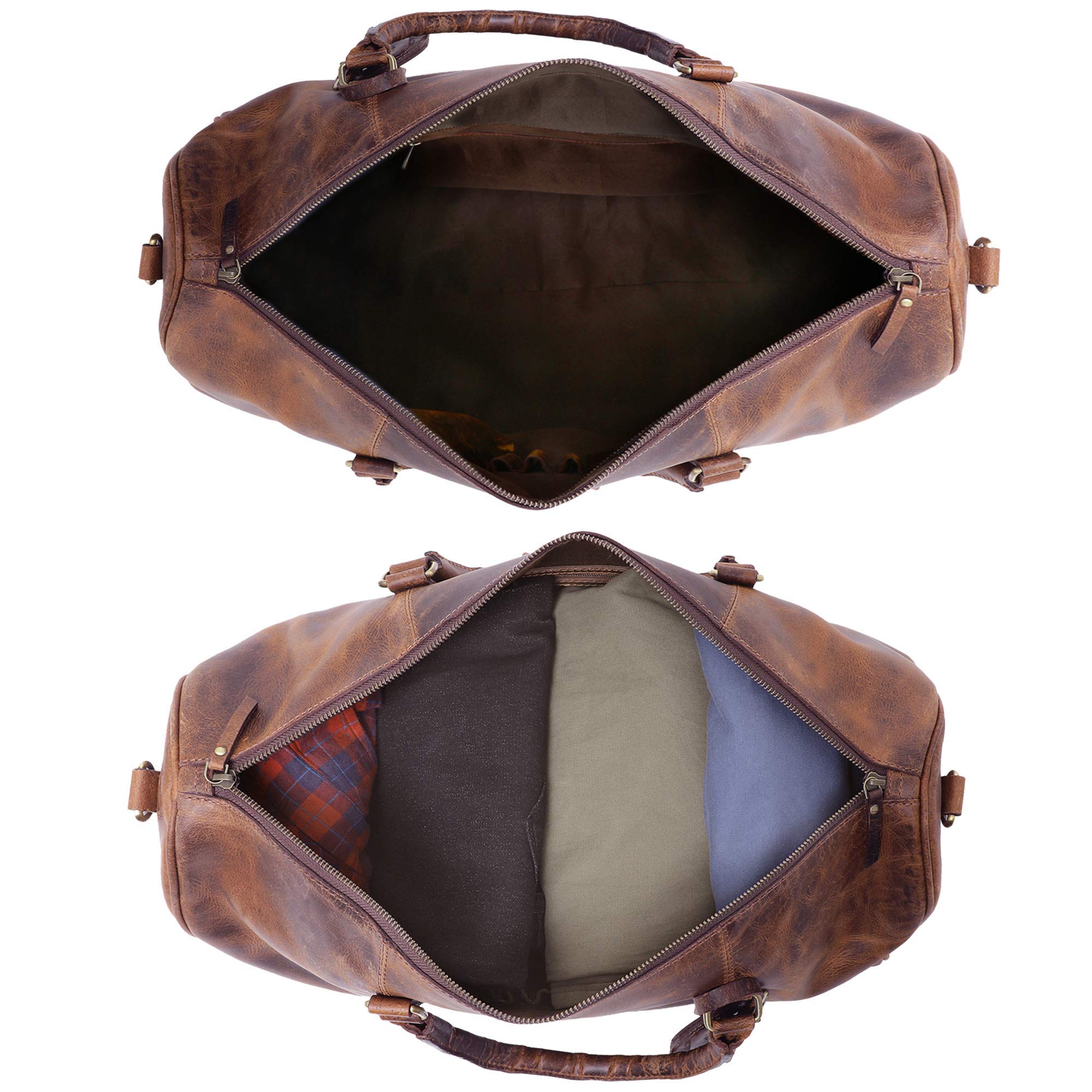 RUSTIC TOWN Genuine Leather Duffel Bag & Toiletry Bag Set - Premium Men's Travel Accessories for Business Trips, Gym & Weekend Getaways