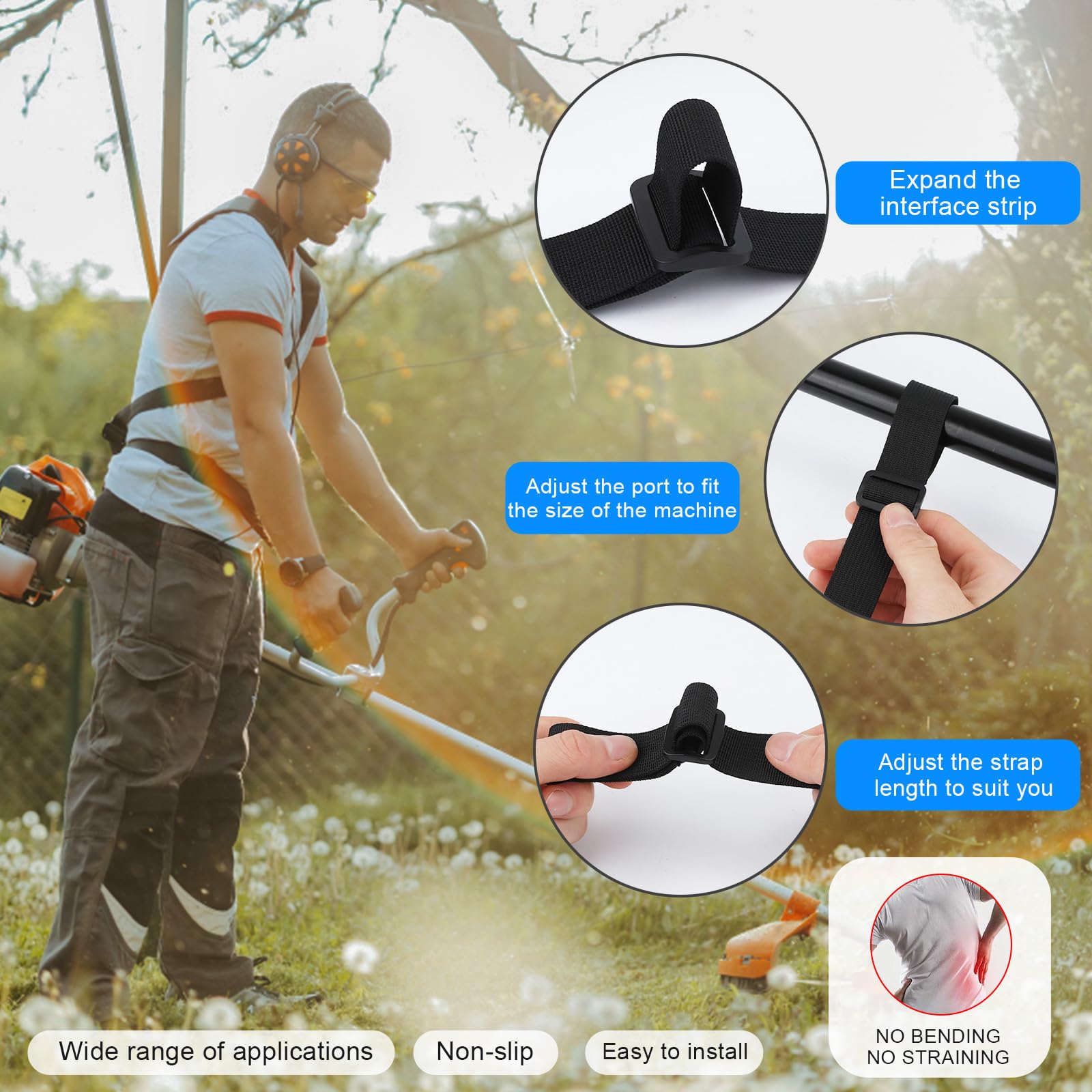 **Heavy-Duty String Trimmer Shoulder Strap with Anti-Slip Shaft Clamp - Ergonomic Support for Weed Eater, Leaf Blower & Hedge Trimmer - Perfect for Lawn Care, Landscaping & Gardening**
