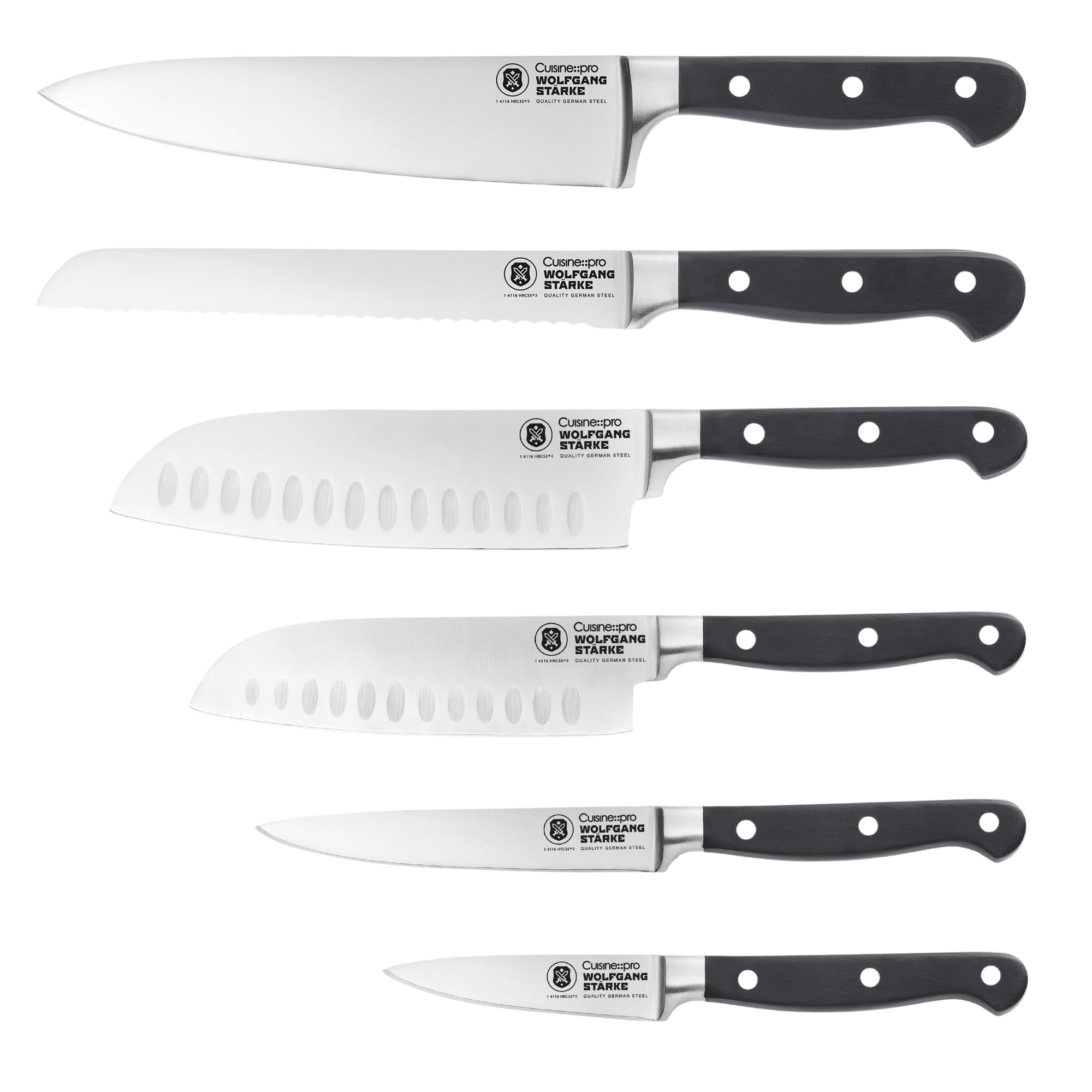 Wolfgang Starke Professional 7-Piece Knife Block Set - High-Quality German Kitchen Knives for Chefs & Home Cooking - Perfect for Slicing, Dicing & Food Prep