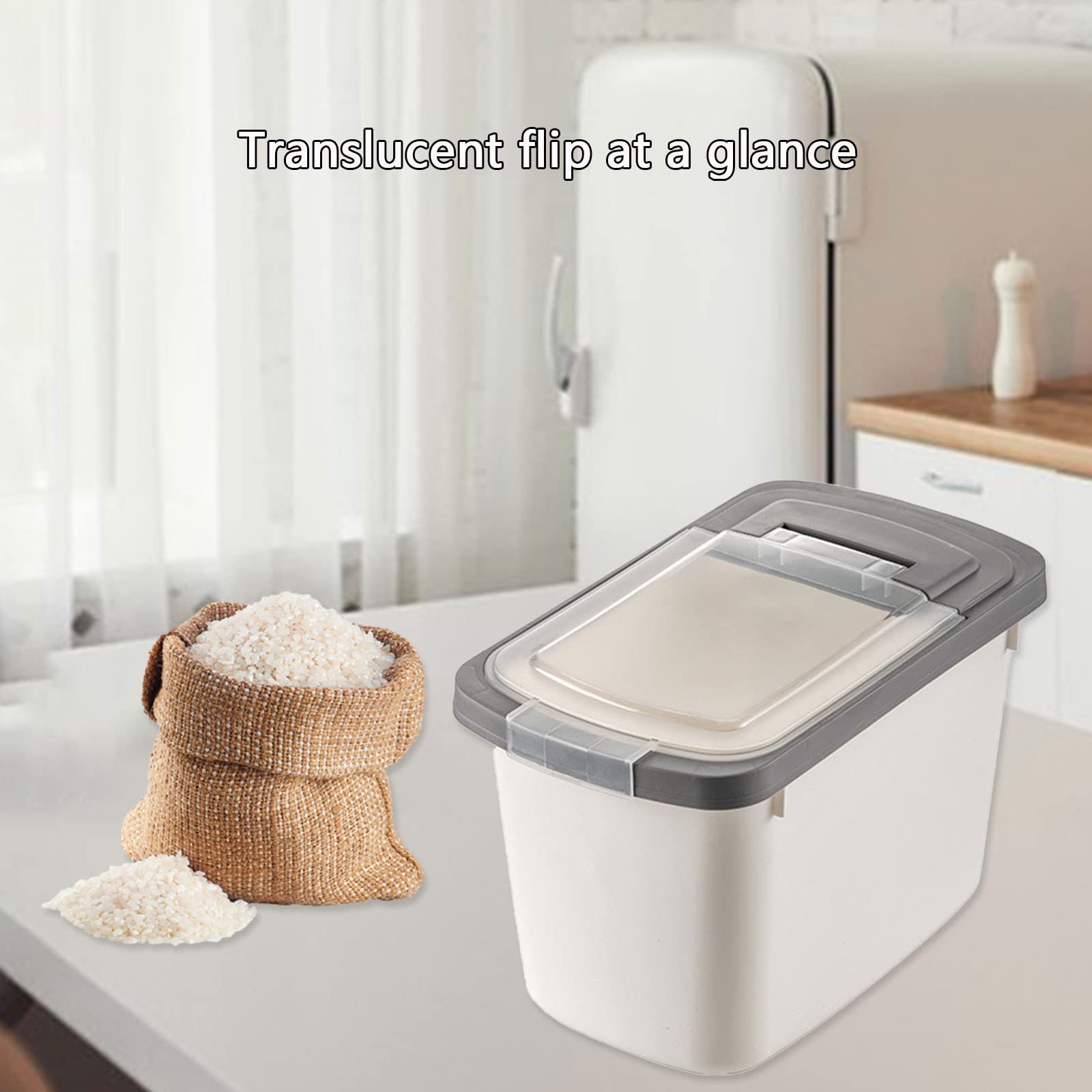 Large Airtight Food Storage Container for Rice, Cereal, Flour & Pet Food - BPA-Free Plastic with Measuring Cup - Perfect for Kitchen Pantry Organization & Bulk Food Storage (White)