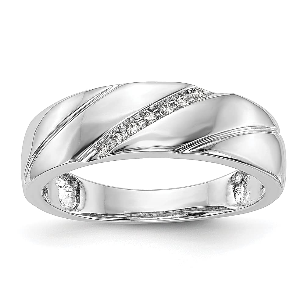 10K White Gold 0.03 Carat Diamond Trio Men's Wedding Band - Classic Comfort Fit Ring for Grooms, Husbands & Dads - Perfect Anniversary, Engagement & Valentine's Day Gift for Him