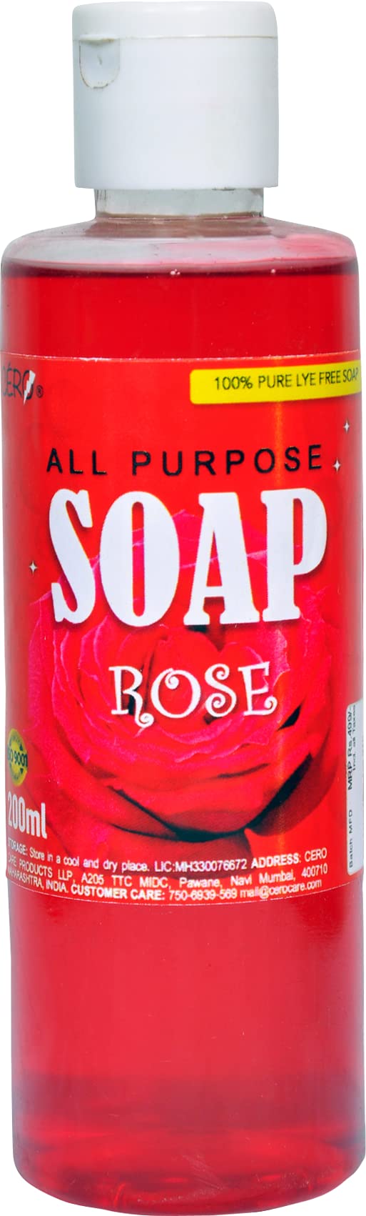 CERO ROSE Perfume All Purpose Soap - 200ml | Floral Scented Hand & Body Wash for Women & Men | Perfect for Bath, Shower & Travel