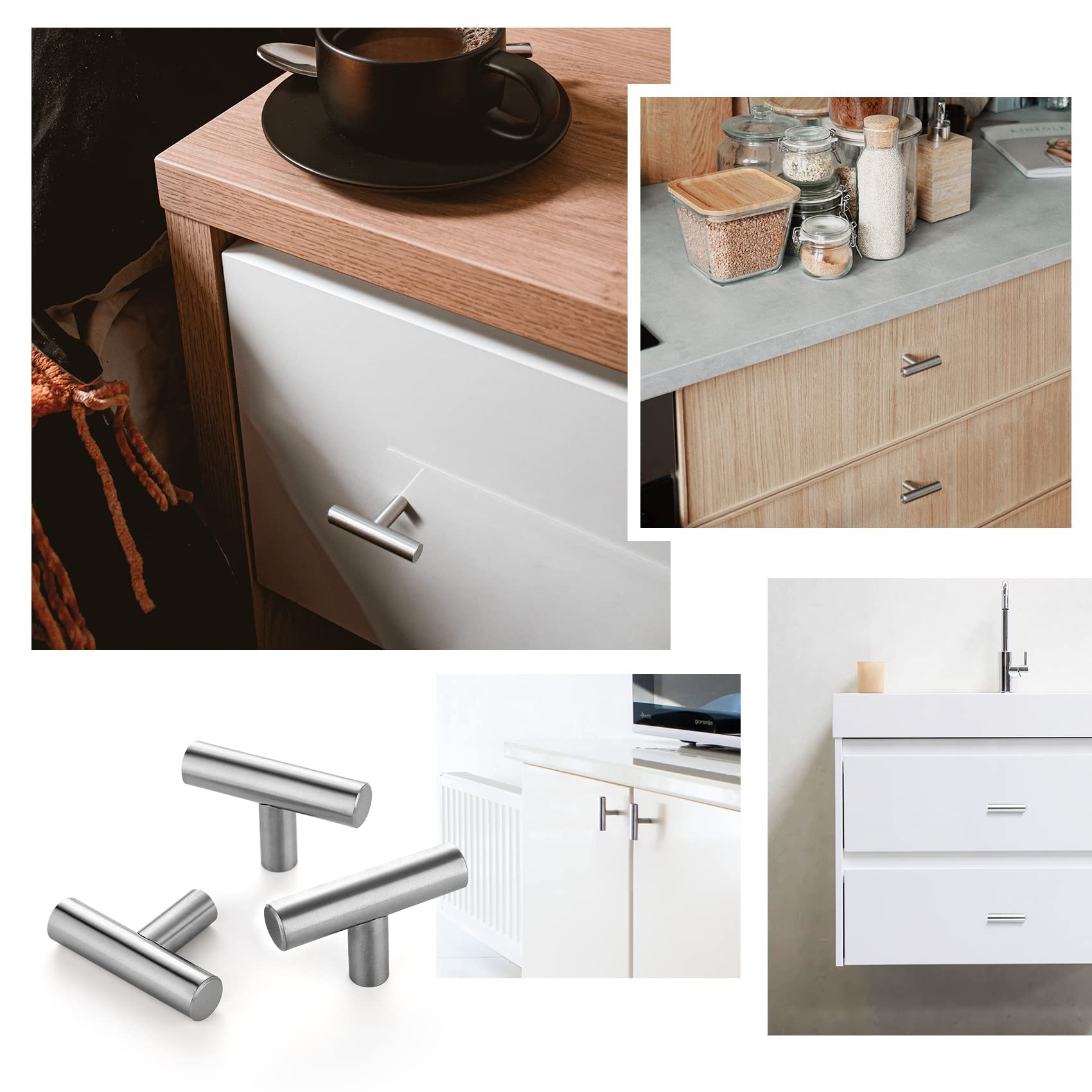 Brushed Nickel T Bar Cabinet Knobs - 15 Pack for Dresser & Drawers