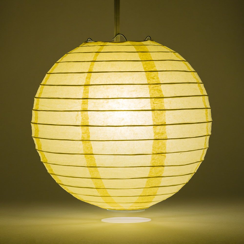 36 Pack Lemon Yellow Chiffon Jumbo Round Paper Lanterns with Even Ribbing - Party Decorations for Wedding, Birthday, Festival & Home Decoration