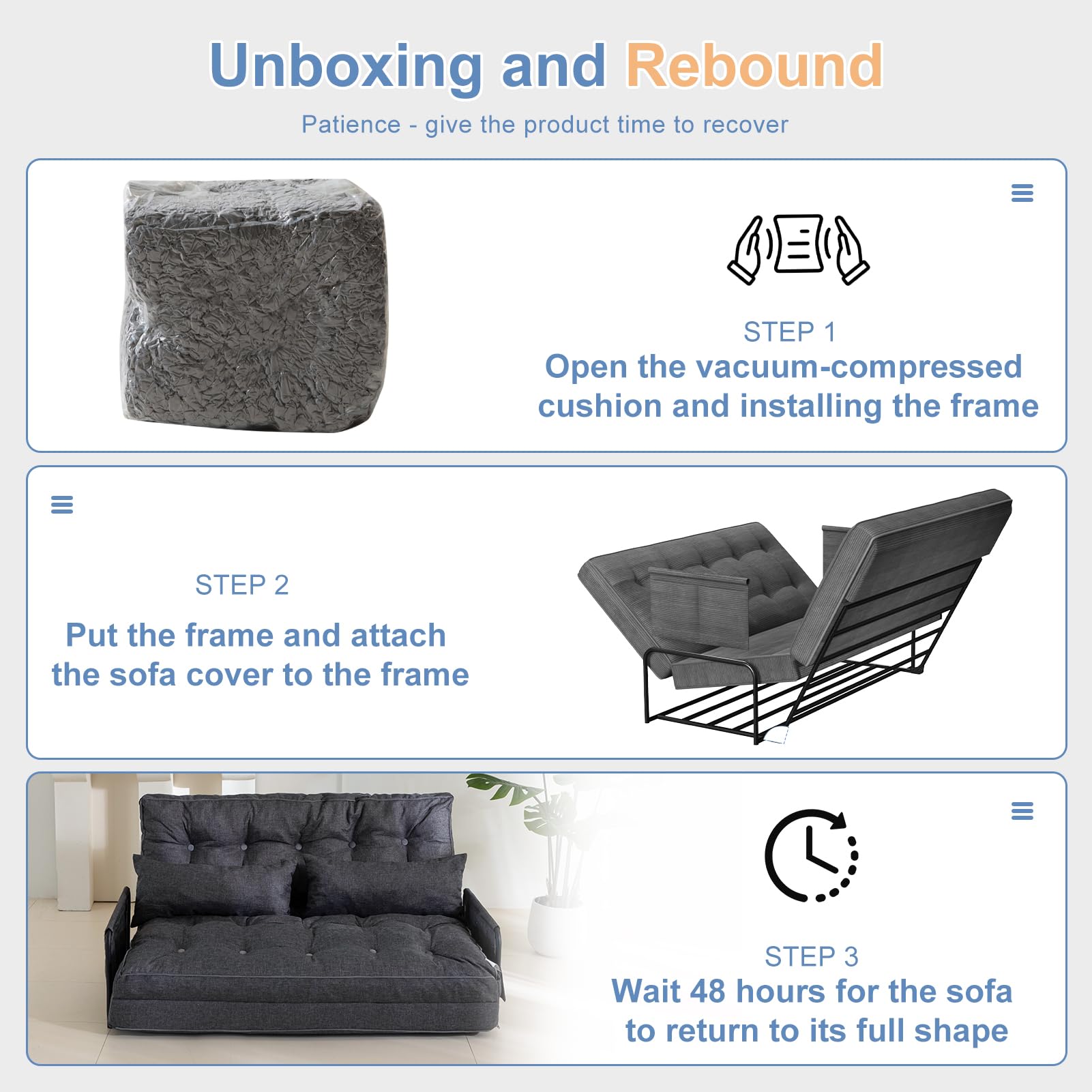 MAXYOYO Adjustable Floor Sofa Bed - Multi-Functional Folding Couch Bed with 2 Pillows, Grey - Perfect for Small Spaces, Guest Rooms & Living Room Lounging