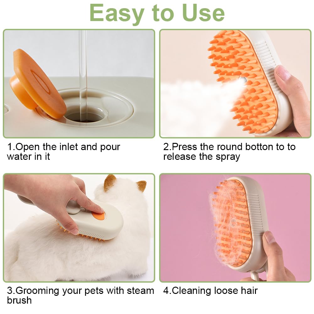 2024 Rechargeable Cat & Dog Grooming Brush with Steam - Pet Hair Shedding Remover, Massaging Brush for Cats & Dogs, White | Perfect for Home Grooming & Shedding Control