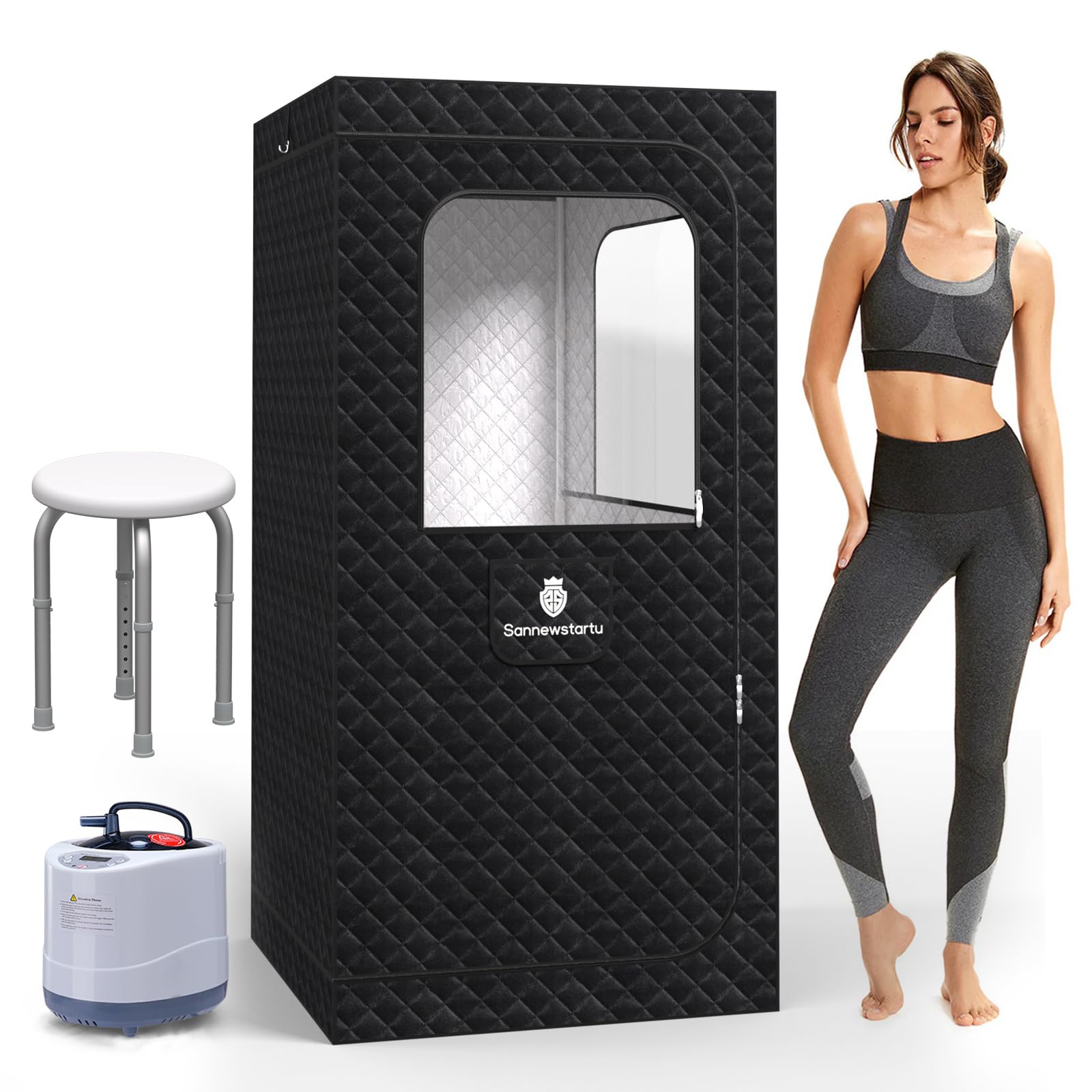 Portable Home Steam Sauna with Shower Chair - 3L 1200W FCC Certified Sauna Tent, 9-Level Remote Control Personal Spa (61.8