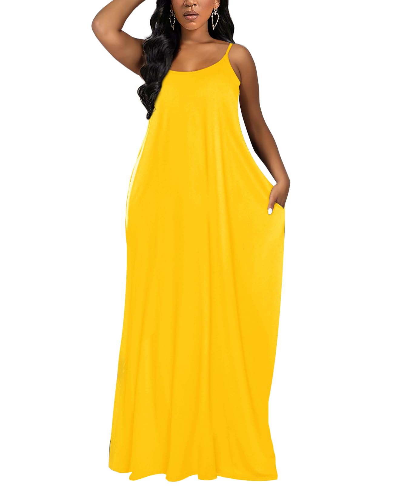 OFEEFAN Women's Summer Maxi Dress - Spaghetti Strap Casual Sundress with Pockets | Beach Cover Up, Vacation Outfit, Boho Chic Dress for Outdoor Parties & Date Nights