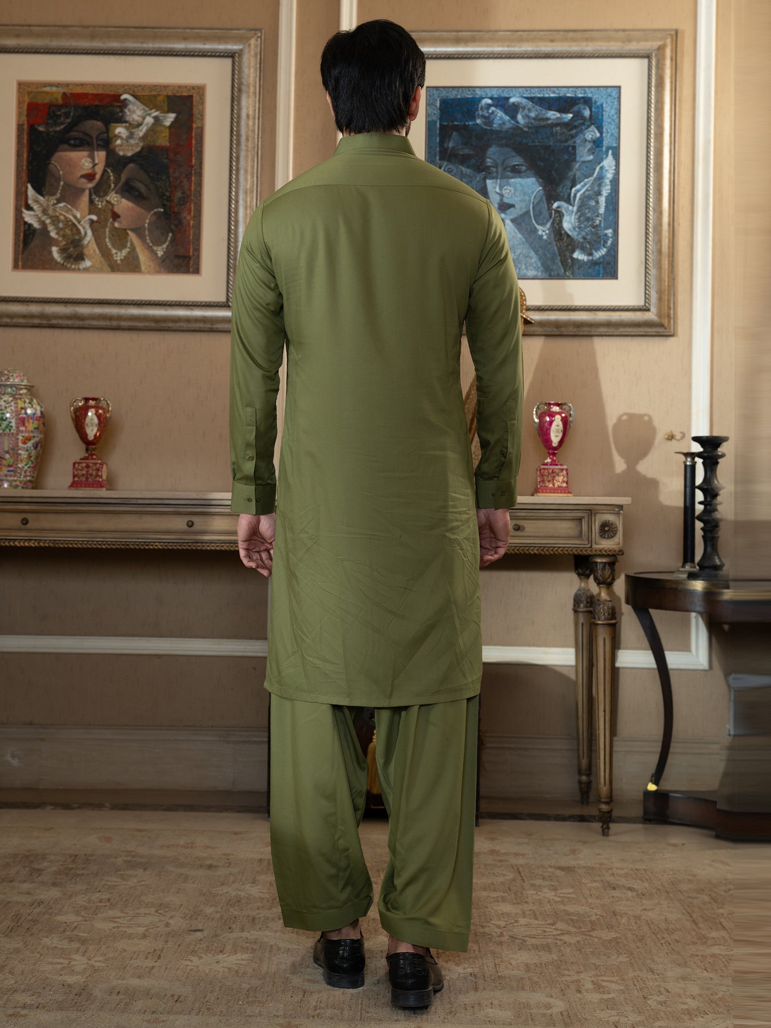 Blended Burberry Sedar Green Kurta Trouser by J. Junaid Jamshed - Premium Pakistani Traditional Outfit for Men - Perfect for Eid, Weddings & Special Occasions