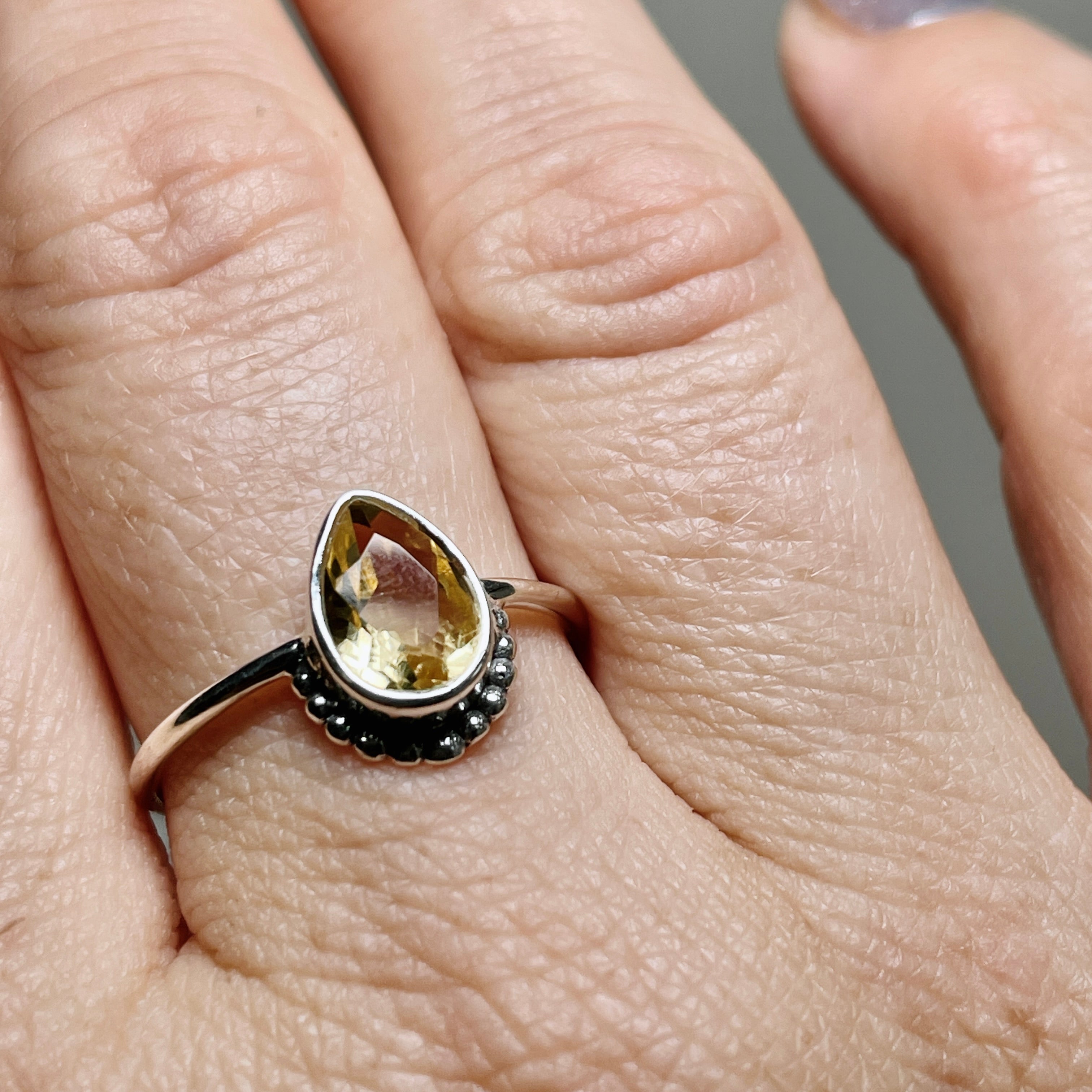 Citrine Teardrop Fine Band Ring R3800 CIT - Elegant Gemstone Jewelry for Women, Perfect for Weddings, Parties & Special Occasions