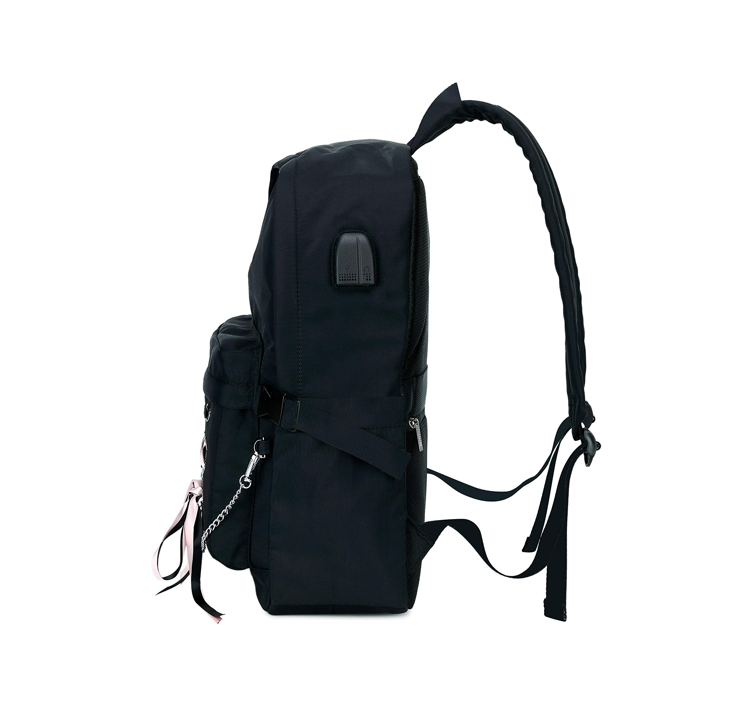 Stylish Black Classic Backpack for Women & Teen Girls - School Backpack with Chain Decor - Perfect for College, Travel & Everyday Use